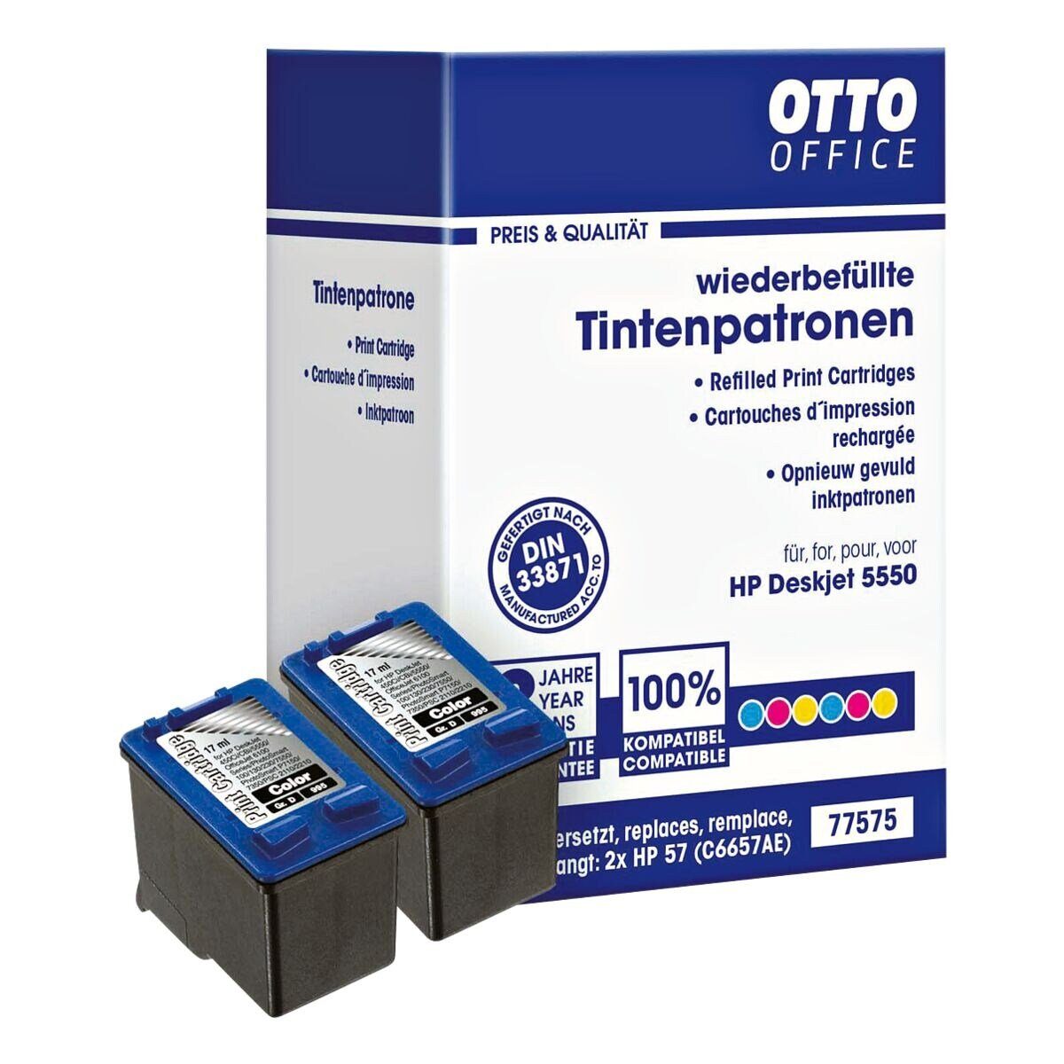Otto Office  Office C6657AE Tintenpatrone (Doppelpack, 2-tlg., ersetzt HP »C6657AE« Nr. 57, cyan / magenta / gelb) 3-farbig (2x)