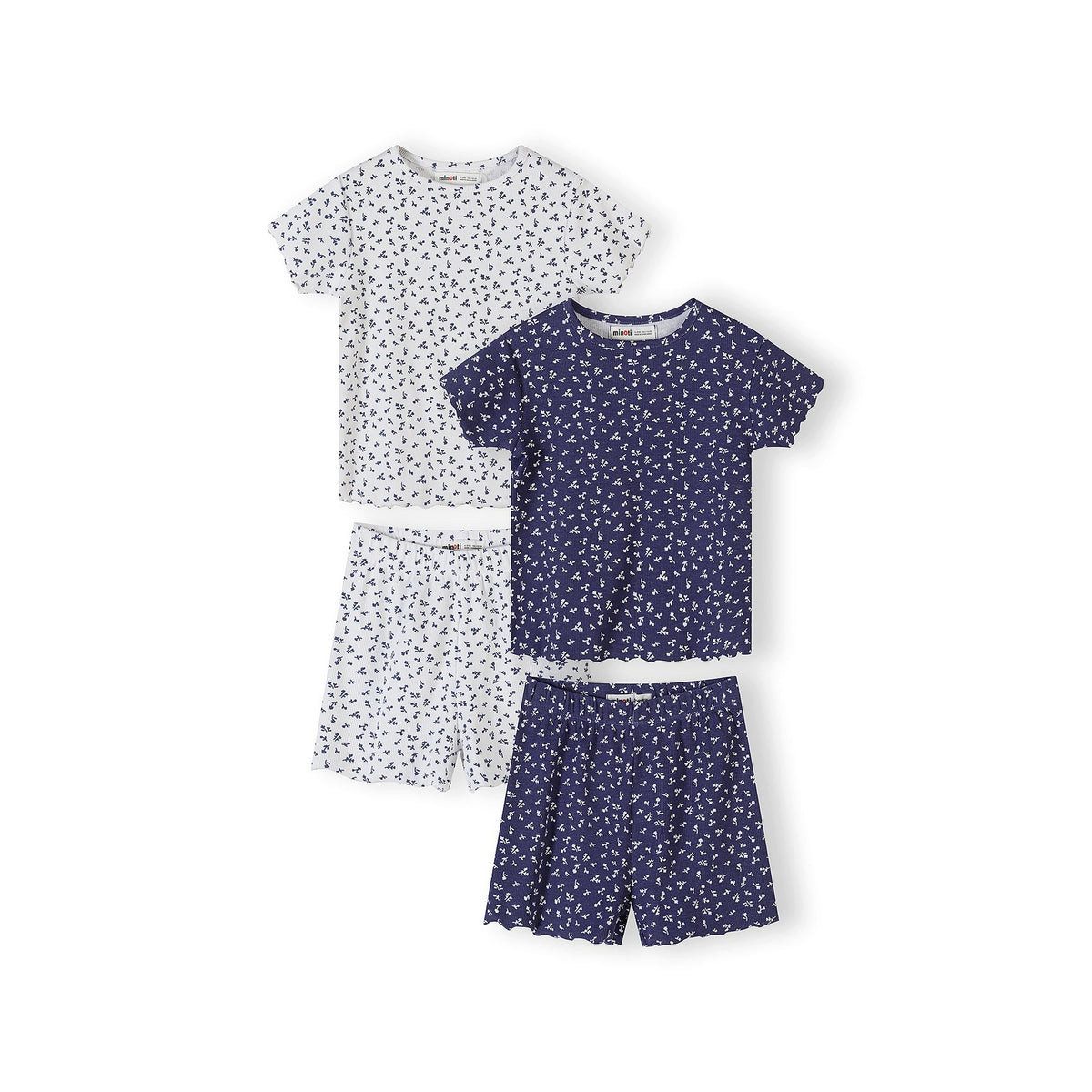 MINOTI Schlafanzug für Mädchen im 2er-Pack, kurzer Pyjama aus Rippjersey (Packung, 4 tlg., 2 Stück) mit Blättermuster