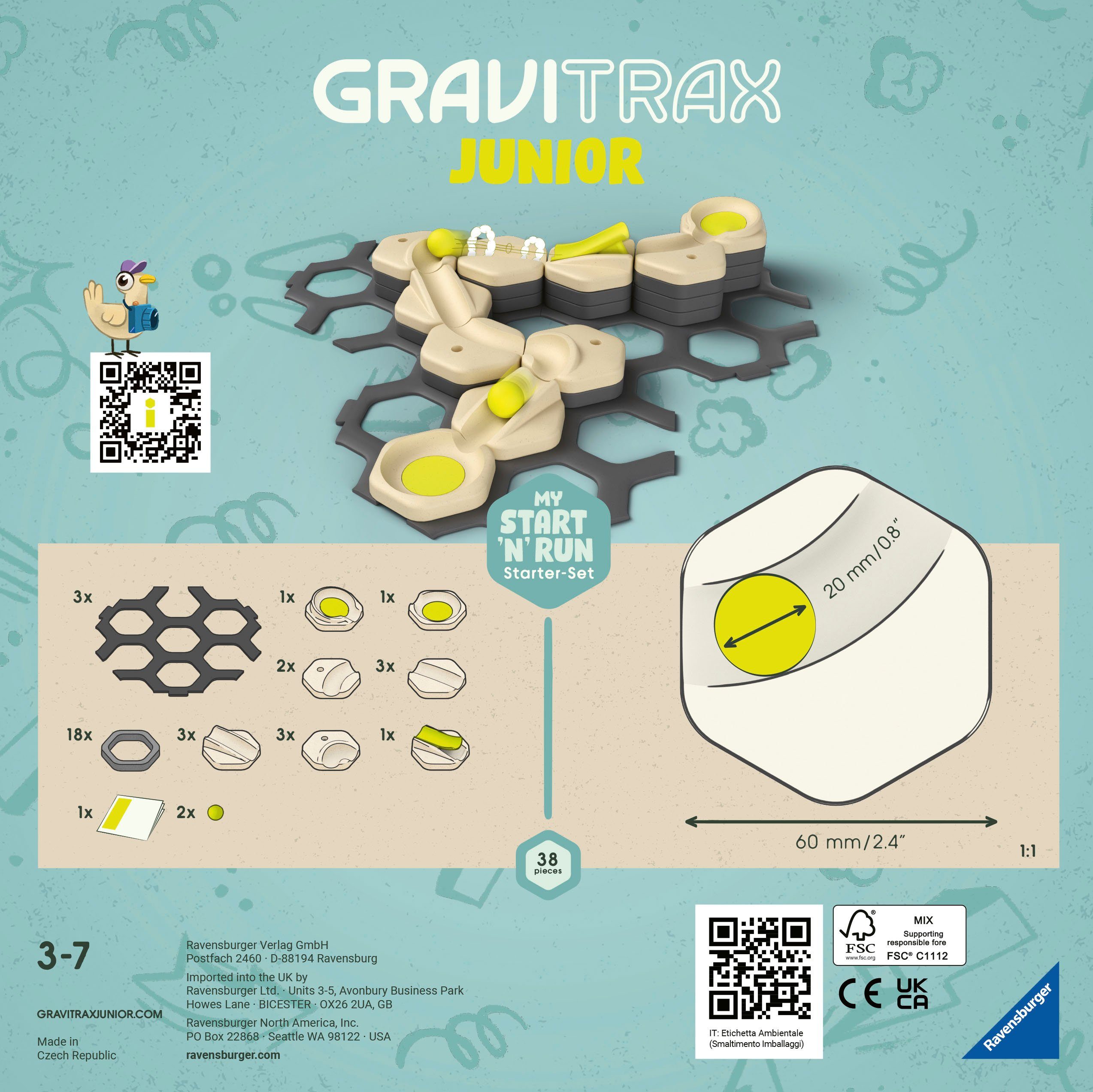 Ravensburger Kugelbahn-Bausatz GraviTrax Junior Starter-Set S Start and Run, Made in Europe