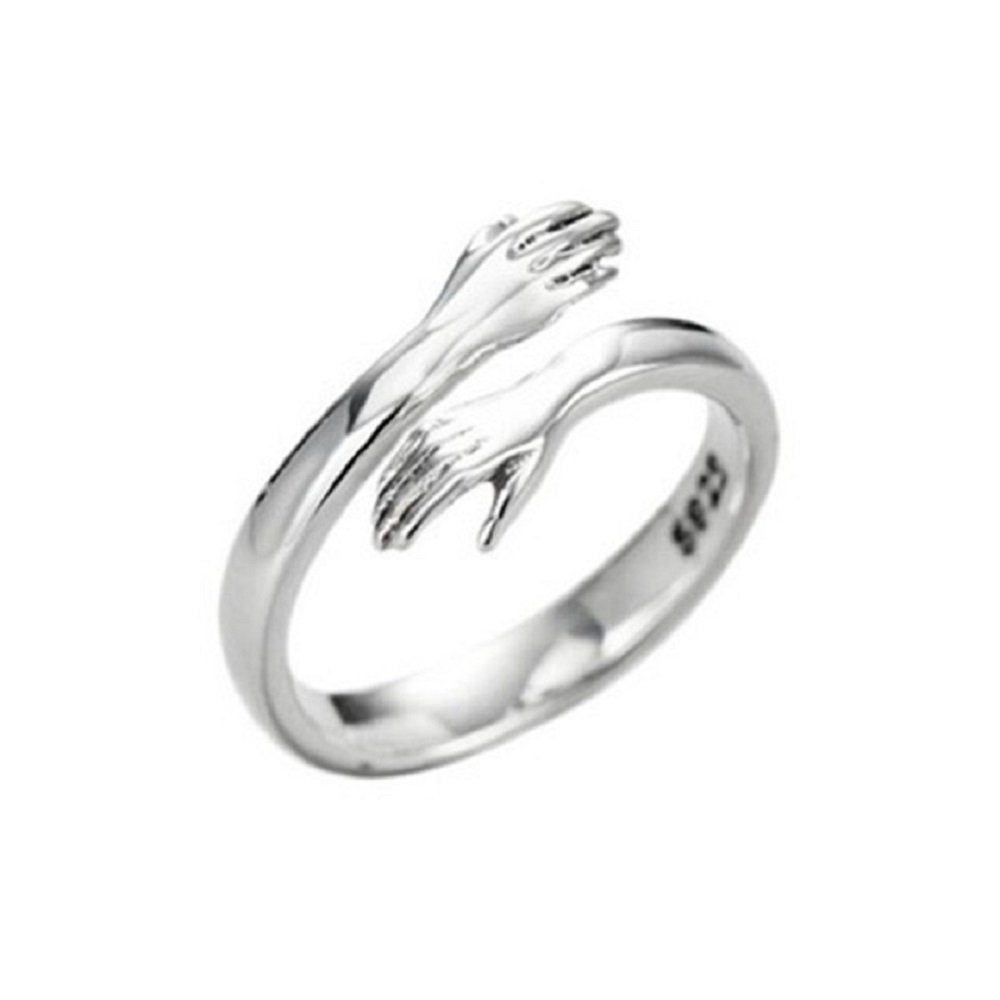 Bild von Eyecatcher Silberring »925 Sterling Silber. Offener Ring. Umarmende Hände. Hug Ring«, 2 Hände Umarmen den Finger