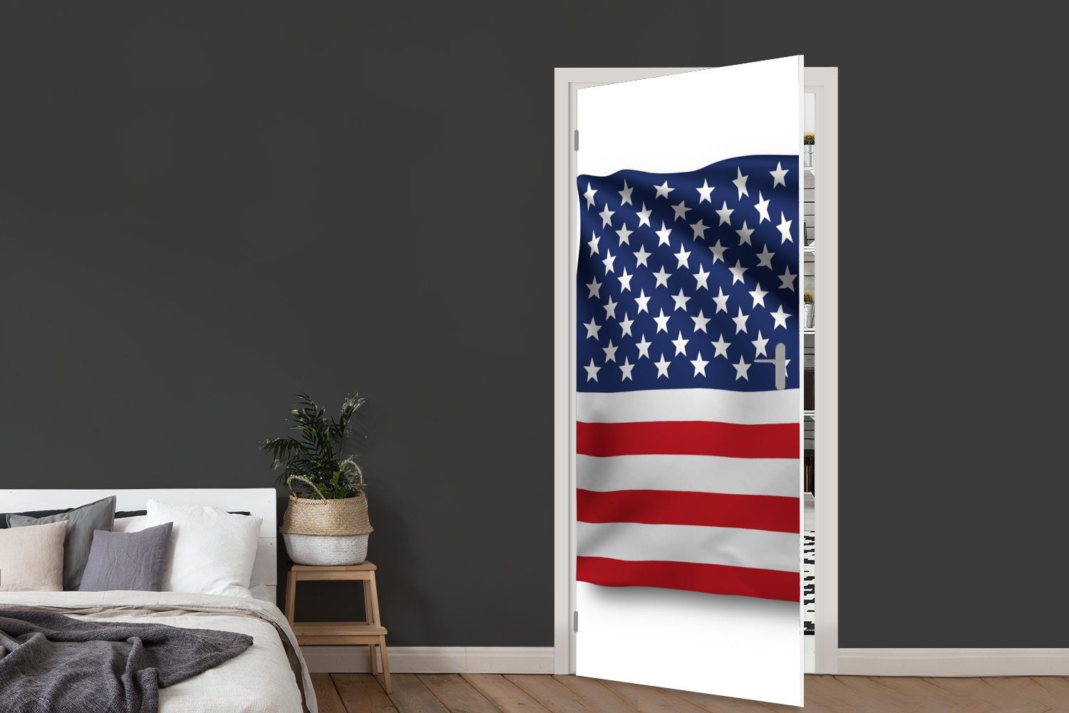75x205 Fototapete für (1 cm Tür, bedruckt, Staaten Vereinigten Flagge St), der Hintergrund, weißem Türtapete Türaufkleber, auf MuchoWow Matt,