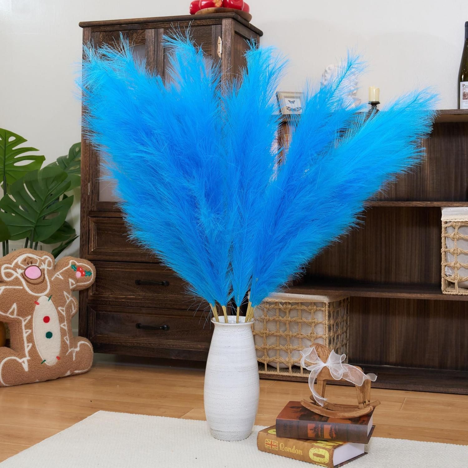 Kunstblume Pampasgras Kunst 110cm Himmelblau, LuxusKollektion, Höhe 1 cm