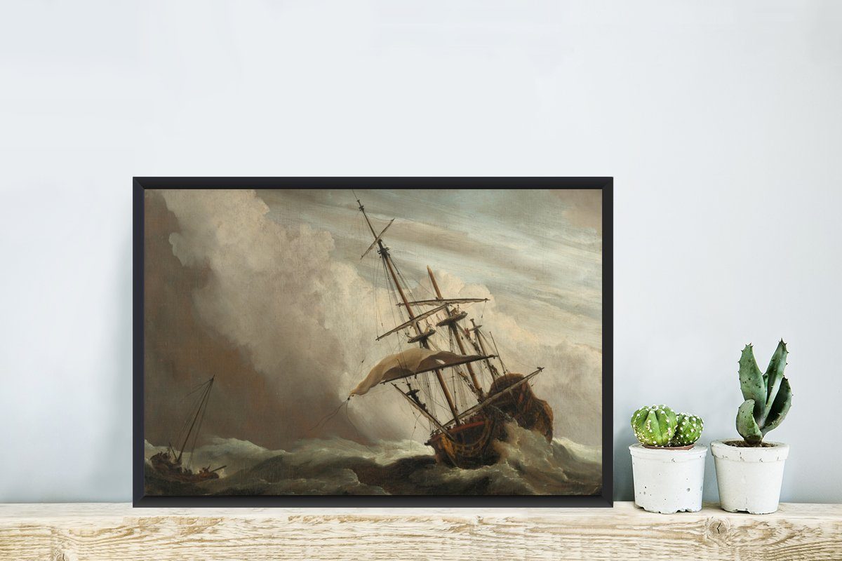 MuchoWow Poster Willem, Schwarzem Gerahmtes Rahmen, Kunstdruck, Poster, (1 während Ein offener eines St), Bilderrahmen auf See von Schiff Gemälde - Sturms mit