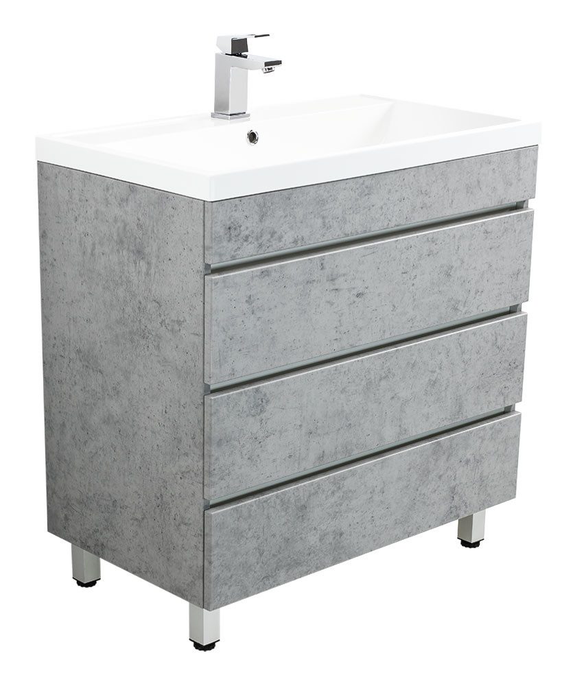Magnolia Home Waschtisch Stand Badmöbel Via 70 SoftClose beton mit drei grifflosen Schubladen