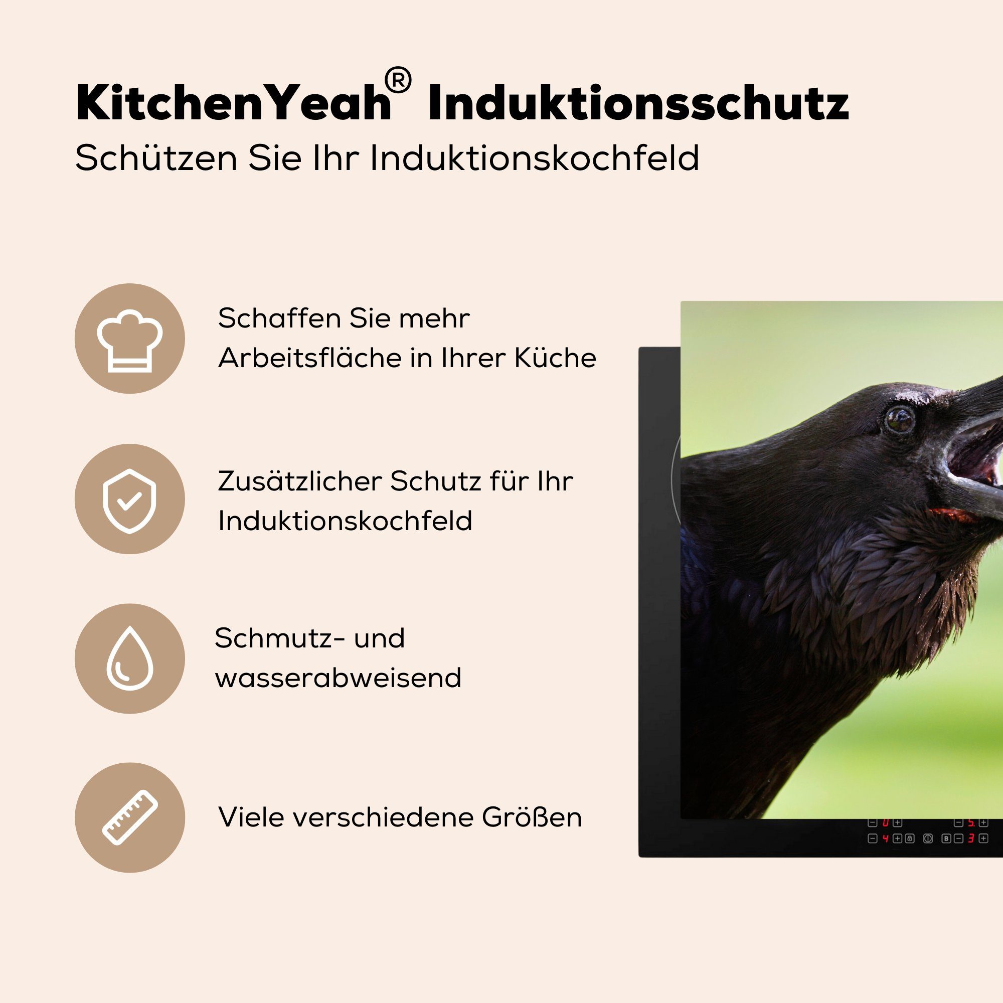 MuchoWow Herdblende-/Abdeckplatte Krähe - Schwarz Arbeitsplatte Ceranfeldabdeckung, für 78x78 Vogel, (1 küche tlg), Vinyl, cm, 