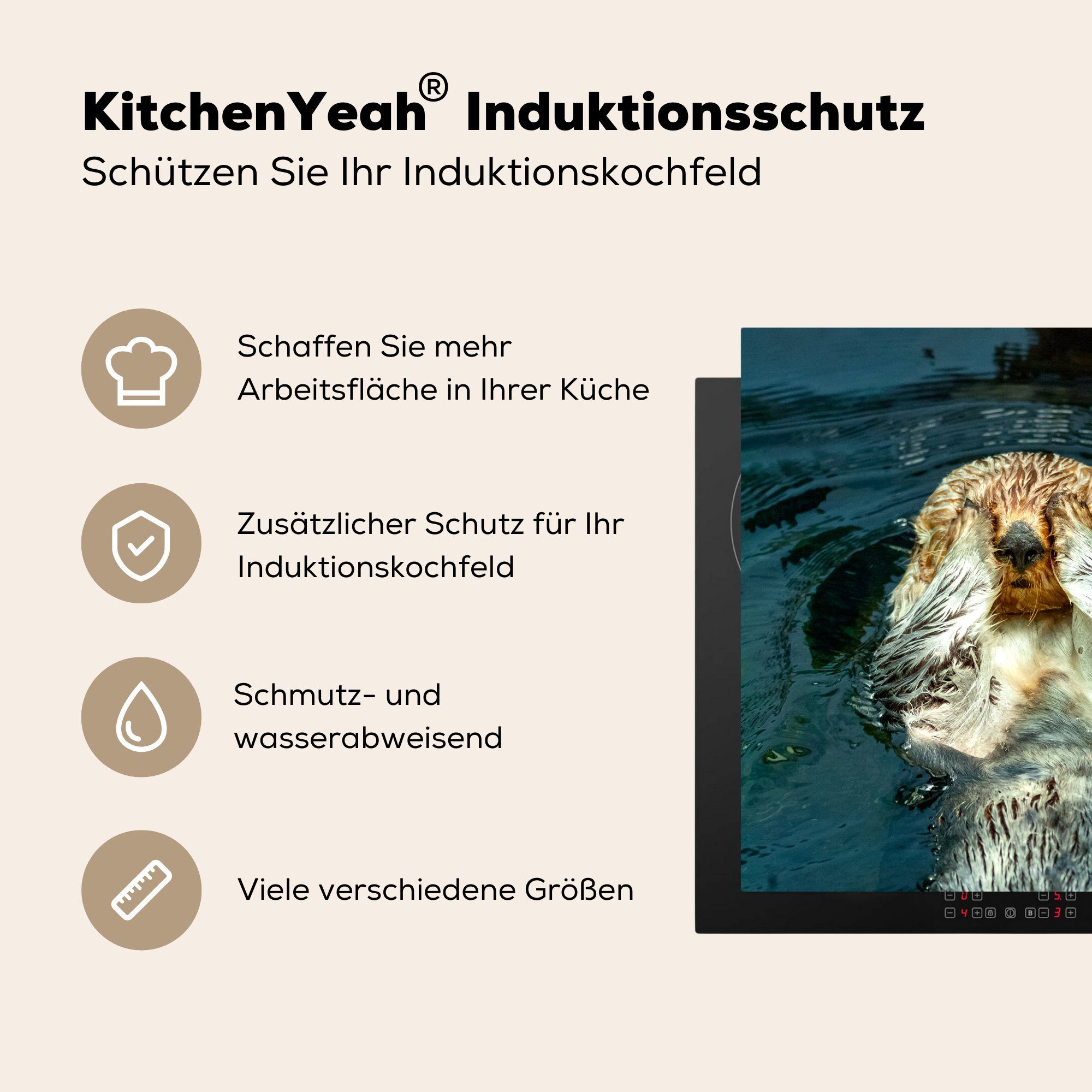 MuchoWow Herdblende-/Abdeckplatte Otter im (1 Ceranfeldabdeckung, Vinyl, cm, Wasser, 78x78 Arbeitsplatte tlg), für küche