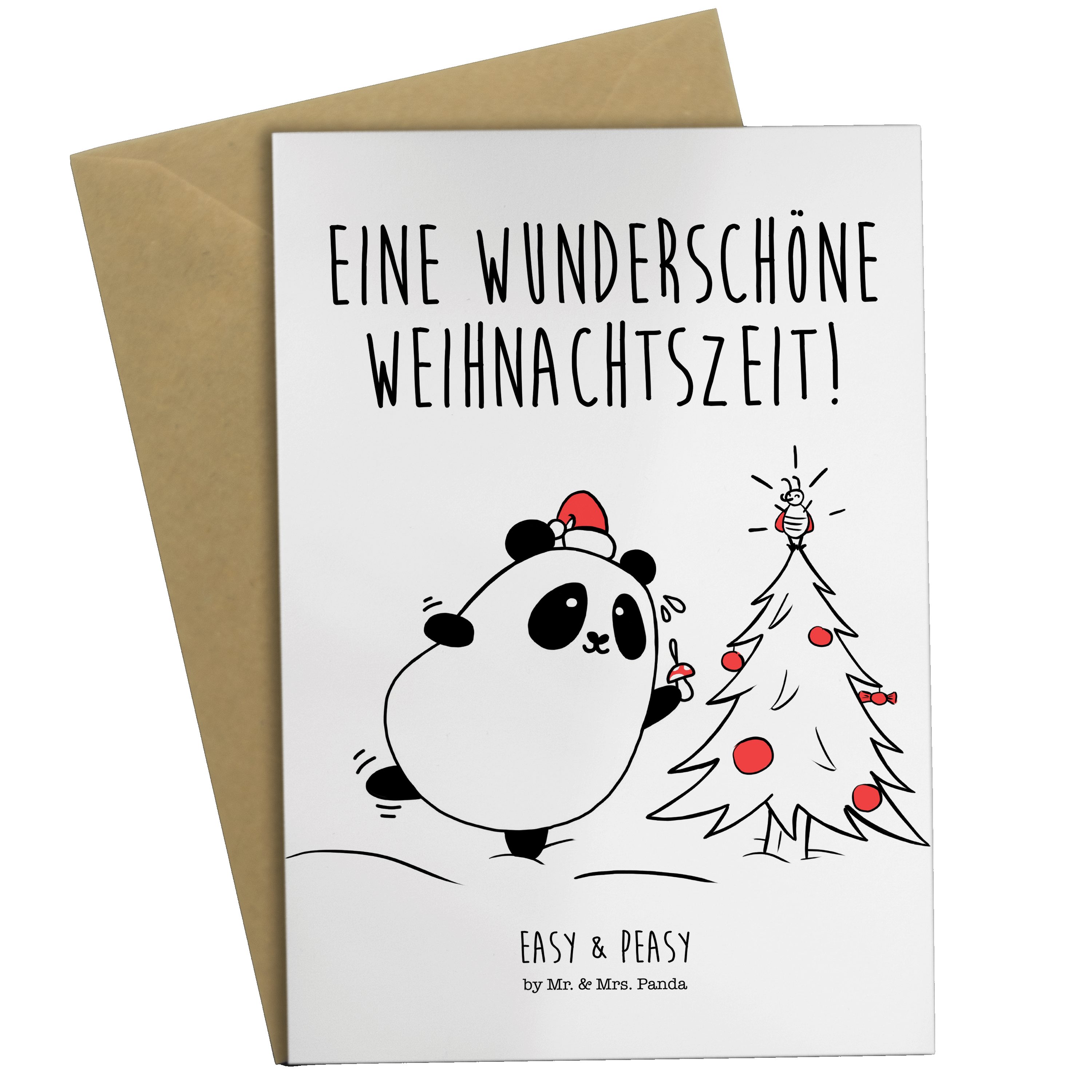 Mr. & Mrs. Panda Grußkarte Easy & Peasy Weihnachtszeit - Weiß - Geschenk, Einladungskarte, Klapp