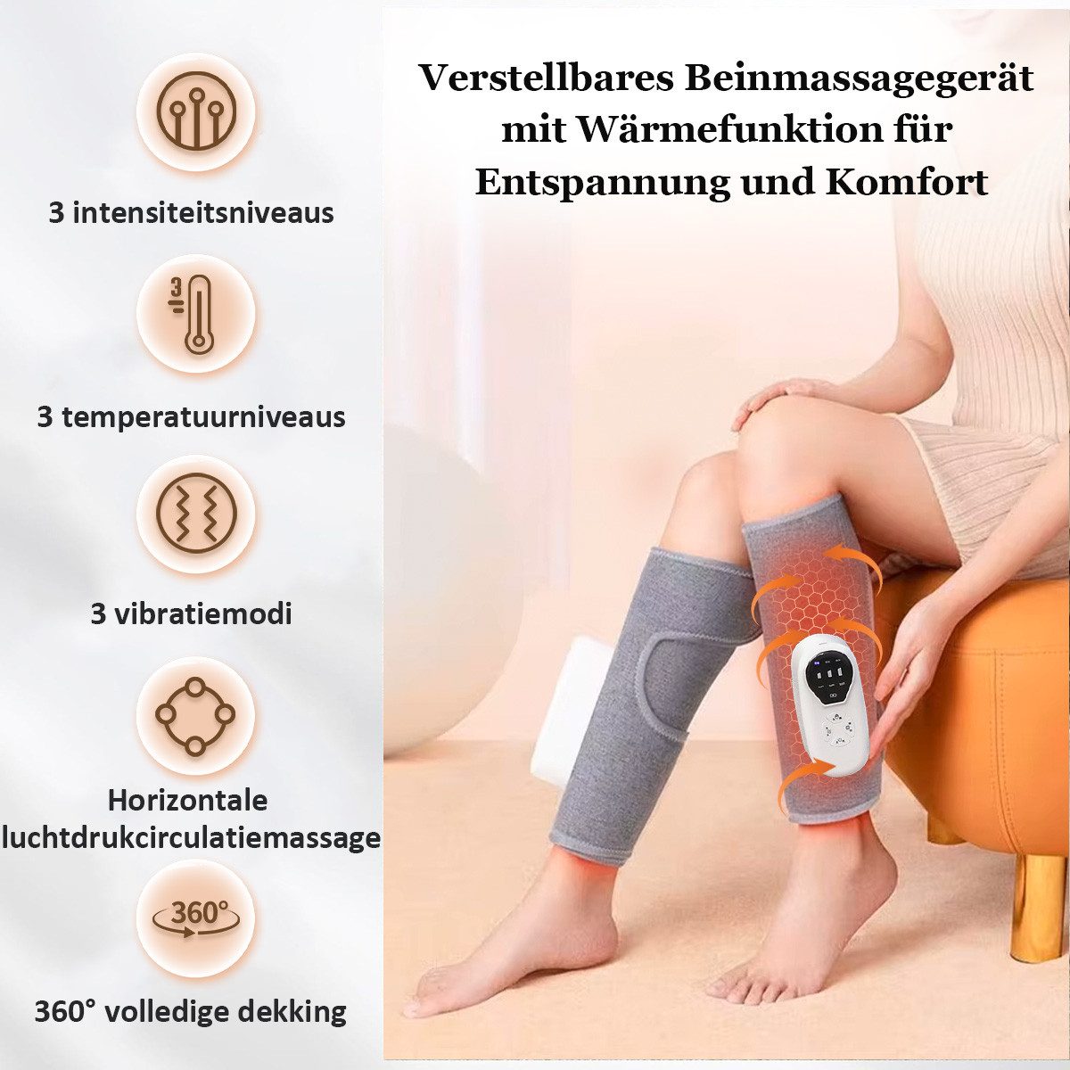 FOSMET Massagegerät Wadenmassagegerät,Luftkompression Massage,Beinmassagegerät mit Heizung, Verstellbares Beinmassagegerät mit Wärmefunktion für Entspannung und Komfort, Massagegerät Beine,Fußmassagegerät,Luftkompression Massage mit Heizung, 3 Modi/3 Intensitäten/3 Heizstufen /Wiederaufladbar/Einstellbare Größe