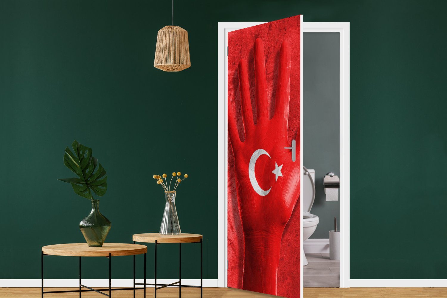 Fototapete formt 75x205 Flagge, (1 für Eine Türtapete Matt, cm St), Tür, die bedruckt, Türaufkleber, MuchoWow türkische Hand