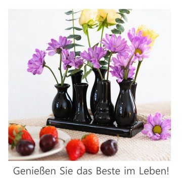 Jinfa Dekovase Handgefertigte kleine Keramik Deko Blumenvasen (7 Vasen Set schwarz), verbunden auf auf einem Tablett