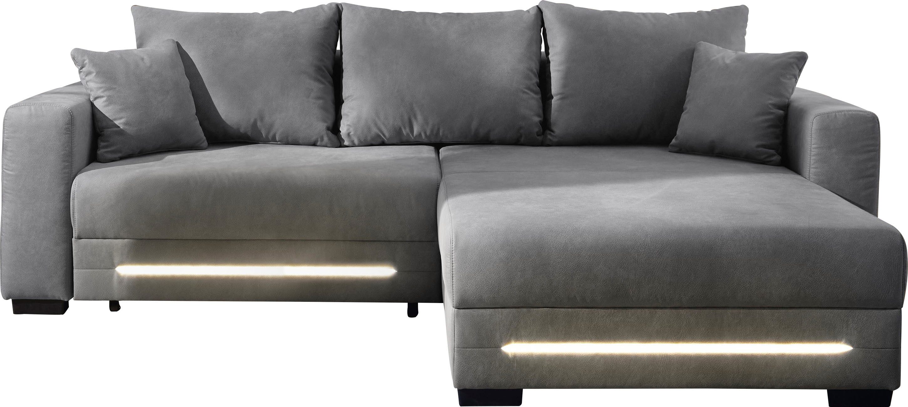 Jockenhöfer Gruppe Ecksofa Spotlight XL L-Form, B: 261 cm, mit Bettfunktion, Bettkasten, Licht & 2 Zierkissen
