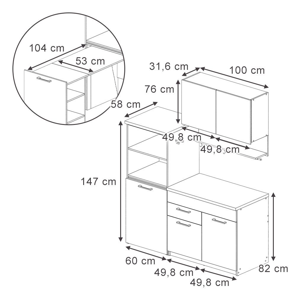 Vicco Küchenzeile Egbert, Anthrazit/Artisan-Eiche, 160 cm günstig online kaufen