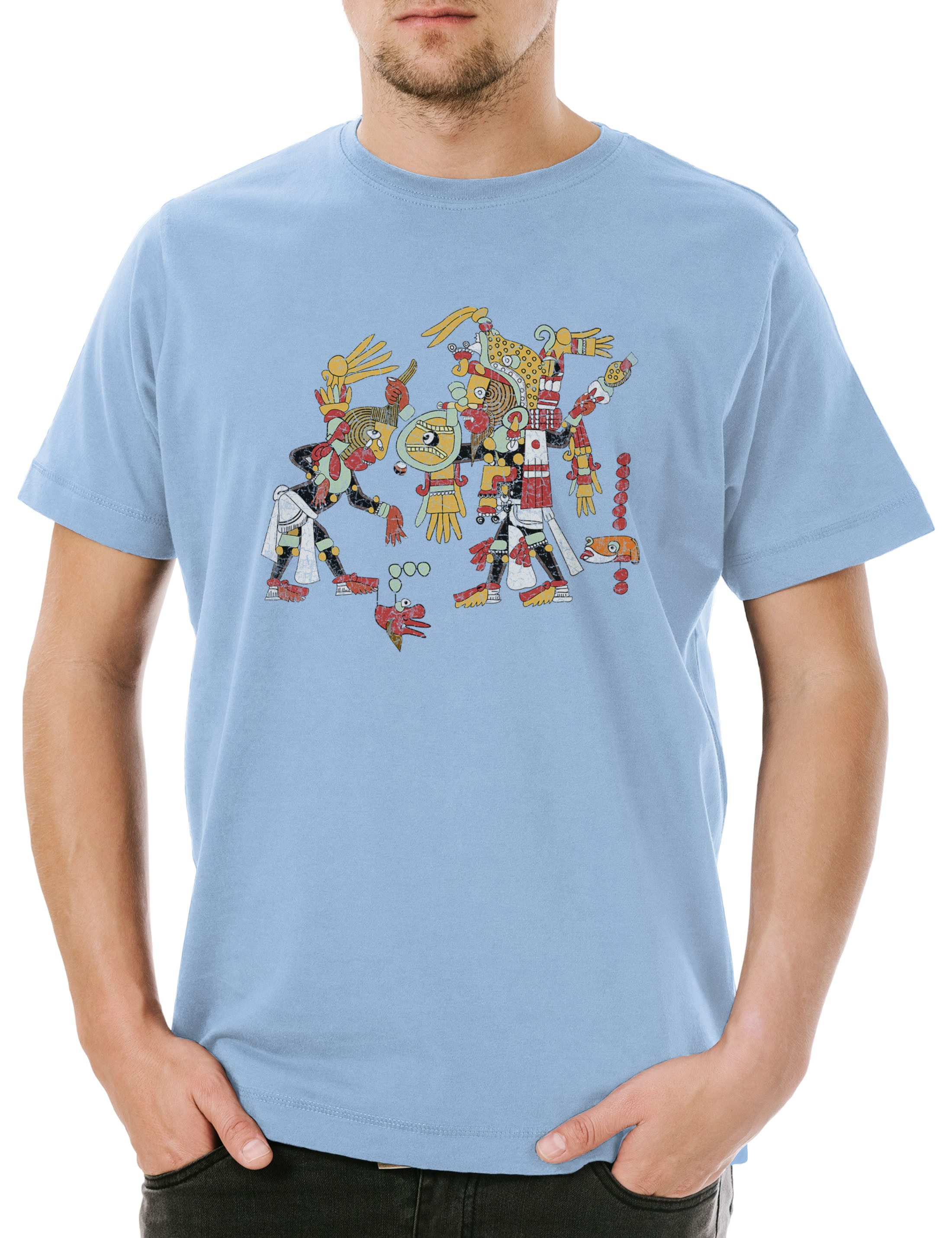 Print-Shirt Aztec Scenery Herren T-Shirt Aztecs Azteken Inka Maya Mayans Mayas