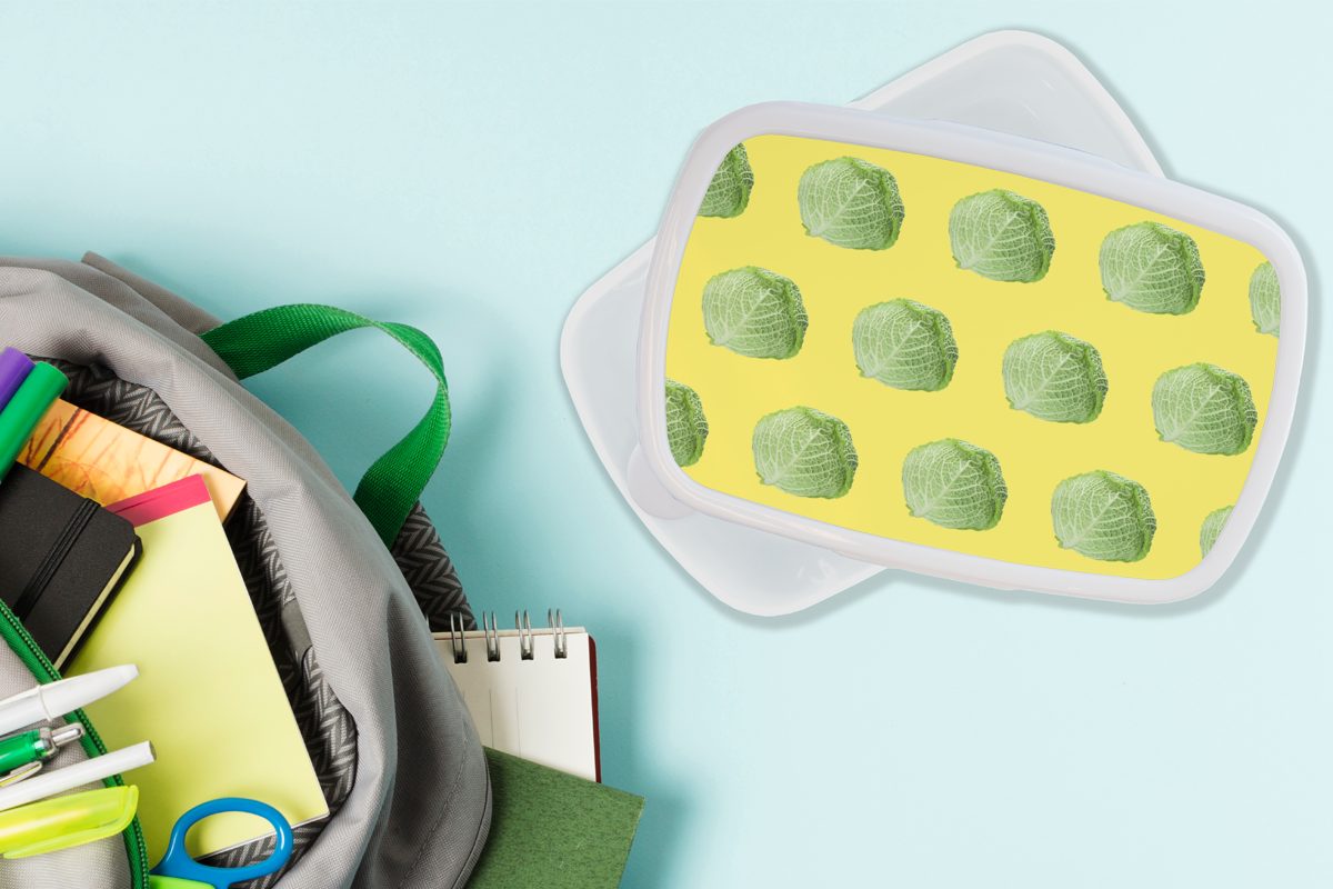 für MuchoWow (2-tlg), Brotbox weiß Kunststoff, - Kinder Erwachsene, - Kopfsalat für Lunchbox Muster Jungs Gemüse Gelb, Brotdose, Mädchen - und und