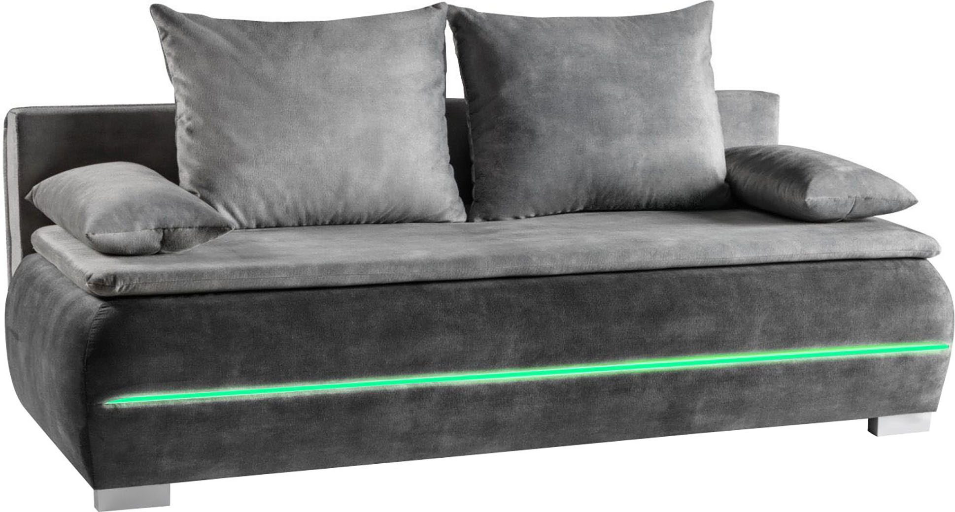 WERK2 Schlafsofa Tekla LED, Bettcouch Breite 206cm, Liegefläche 200/140cm, 2-Sitzer Schlafcouch mit Bettkasten & stylischer RGB-LED-Beleuchtung
