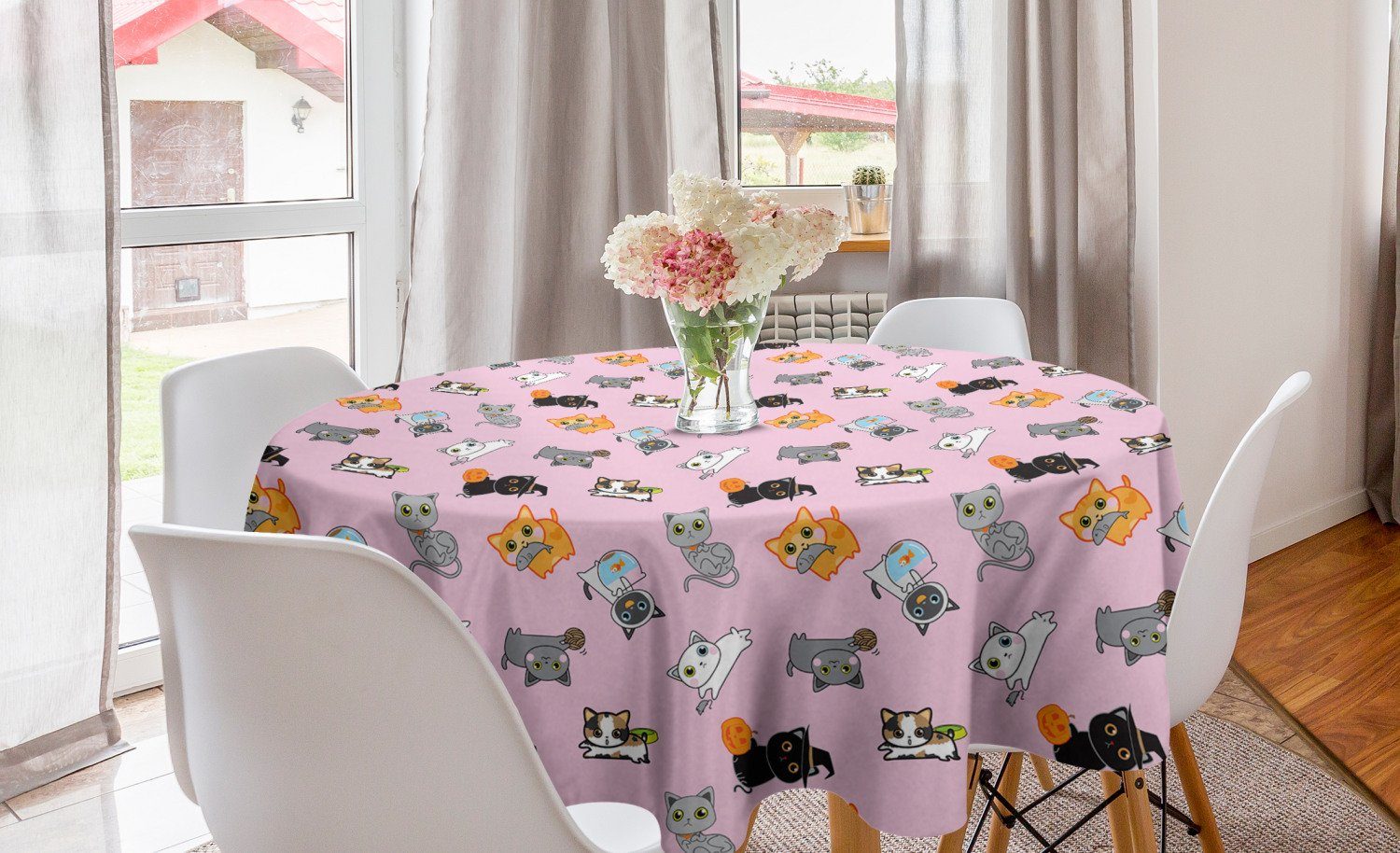 Abakuhaus Tischdecke Kreis Tischdecke Abdeckung für Esszimmer Küche Dekoration, Katze Bunte Baby-Kätzchen