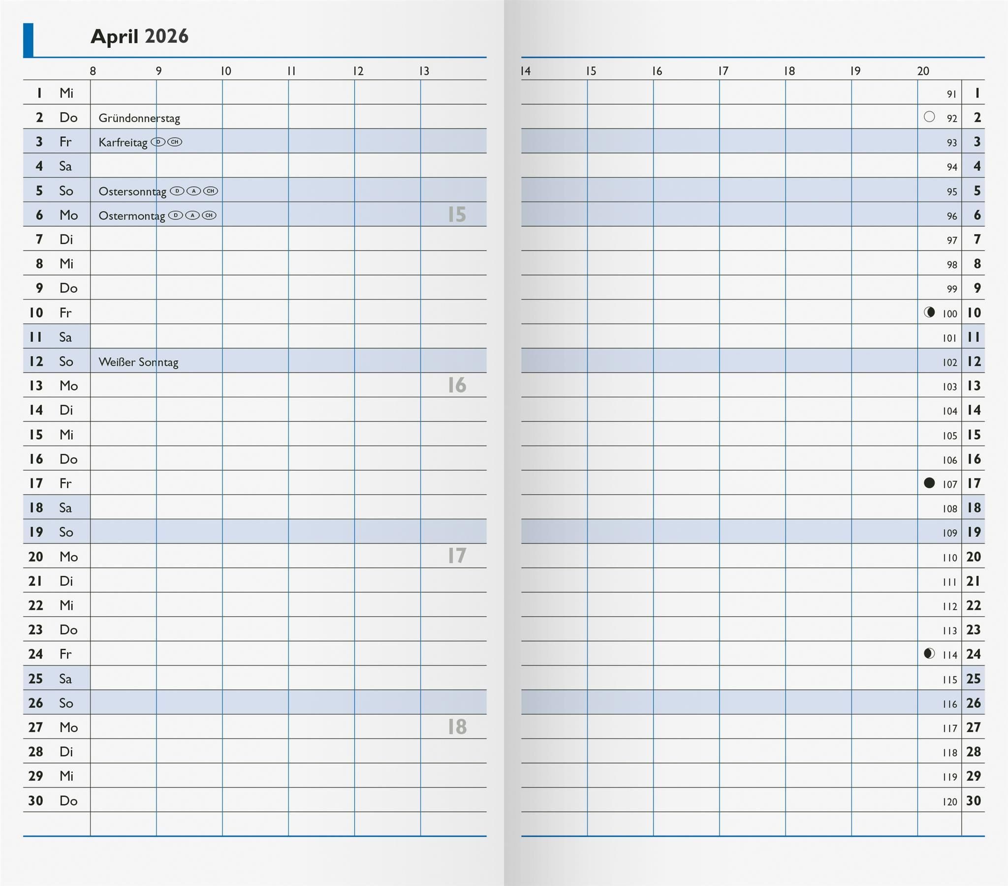 BRUNNEN Countdown Kalender 2026 Brunnen Monats-Ersatzkalendarium 750 87×153 mm weiß