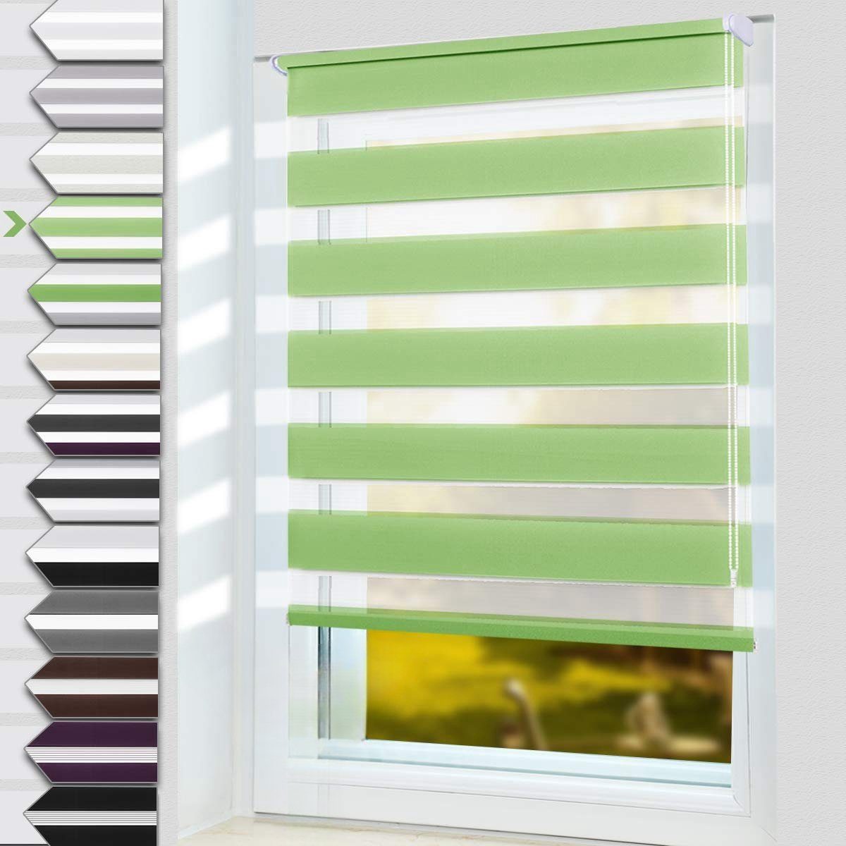 Doppelrollo Klemmfix ohne Bohre, OUBO, verdunkelnd, Fensterrollo Seitenzugrollo Blickdicht, Für Fenster und Tür mit Klämmträger lichtdurchlässig verdunkelnd
