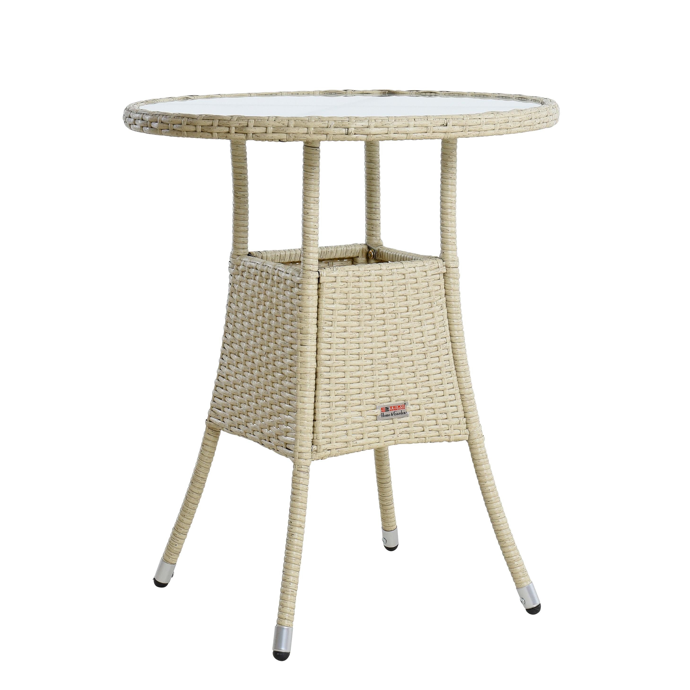 ESTEXO Gartentisch Beistelltisch Tisch Polyrattan Rattan Balkontisch Rund Beige – Bild 5 von 5