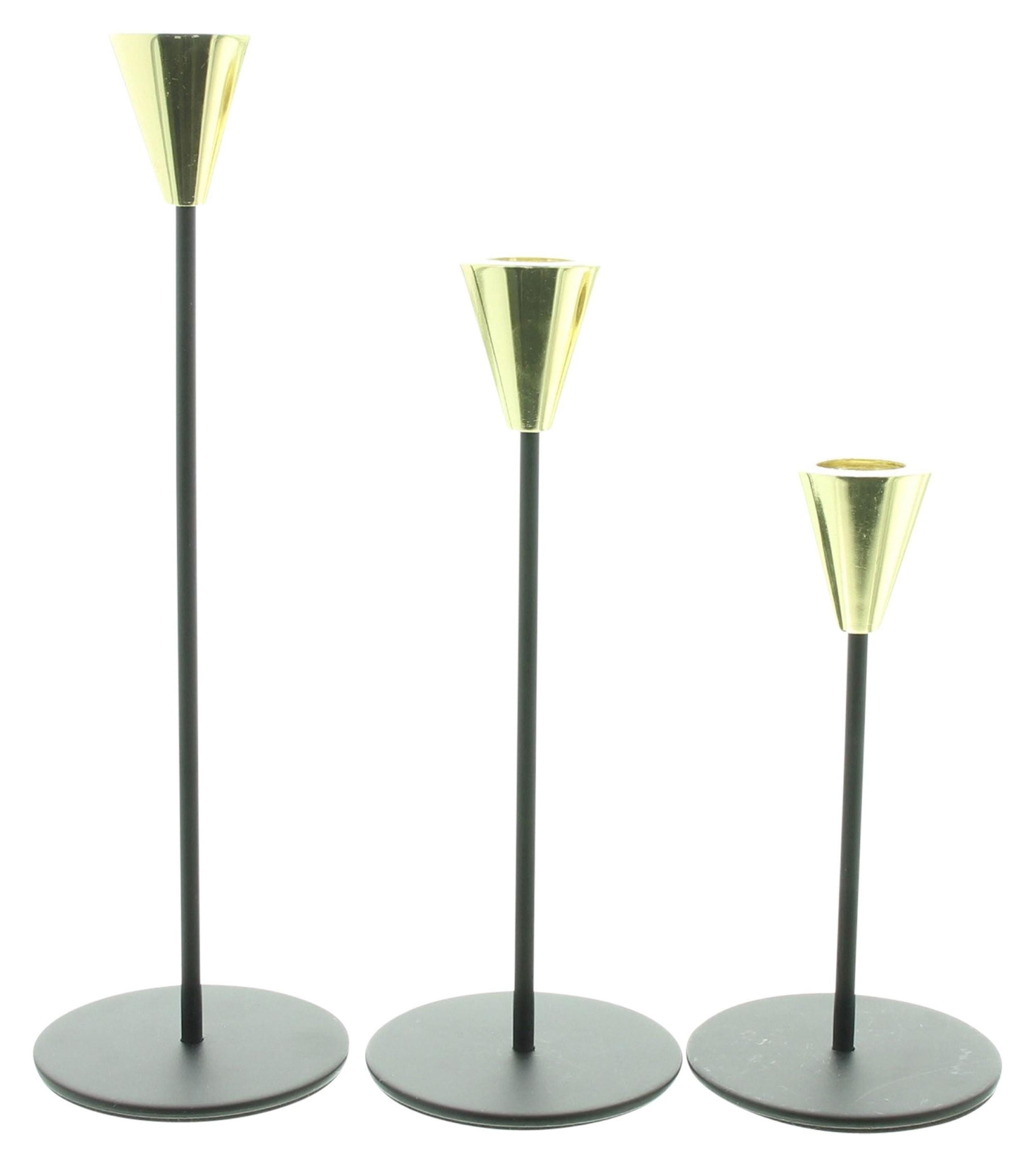 Tischkerzenhalter 3x Stabkerzenhalter Schwarz & Gold Metall 16-25cm