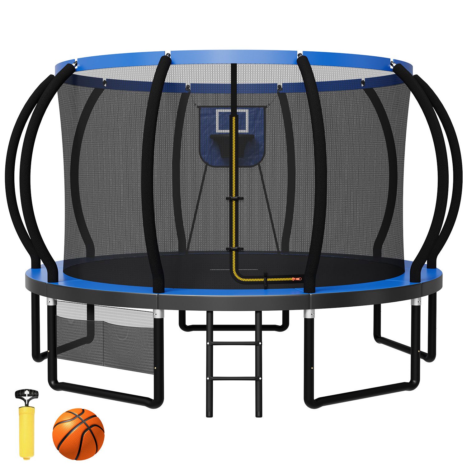 HOMALL Gartentrampolin Basketballkorb-Trampoline, Outdoor-Trampoline, Kindertrampoline, Ø 366 cm, (228/305/366/427 cm, komplett mit Basketball, Pumpe, Sicherheitsnetz, Leiter und 360°-Geländer, maximale Belastbarkeit 150 kg)