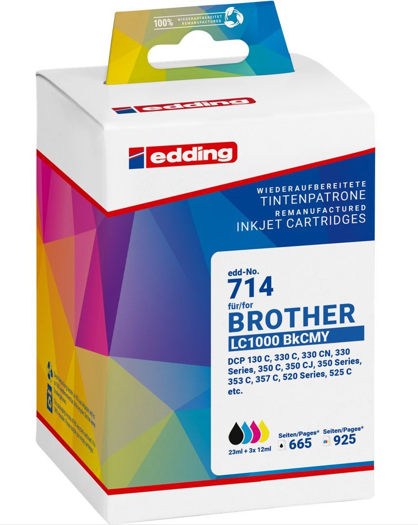 edding Tintenpatrone kompatibel mit Brother LC970/LC1000 black + colour Multi Nachfülltinte (x)