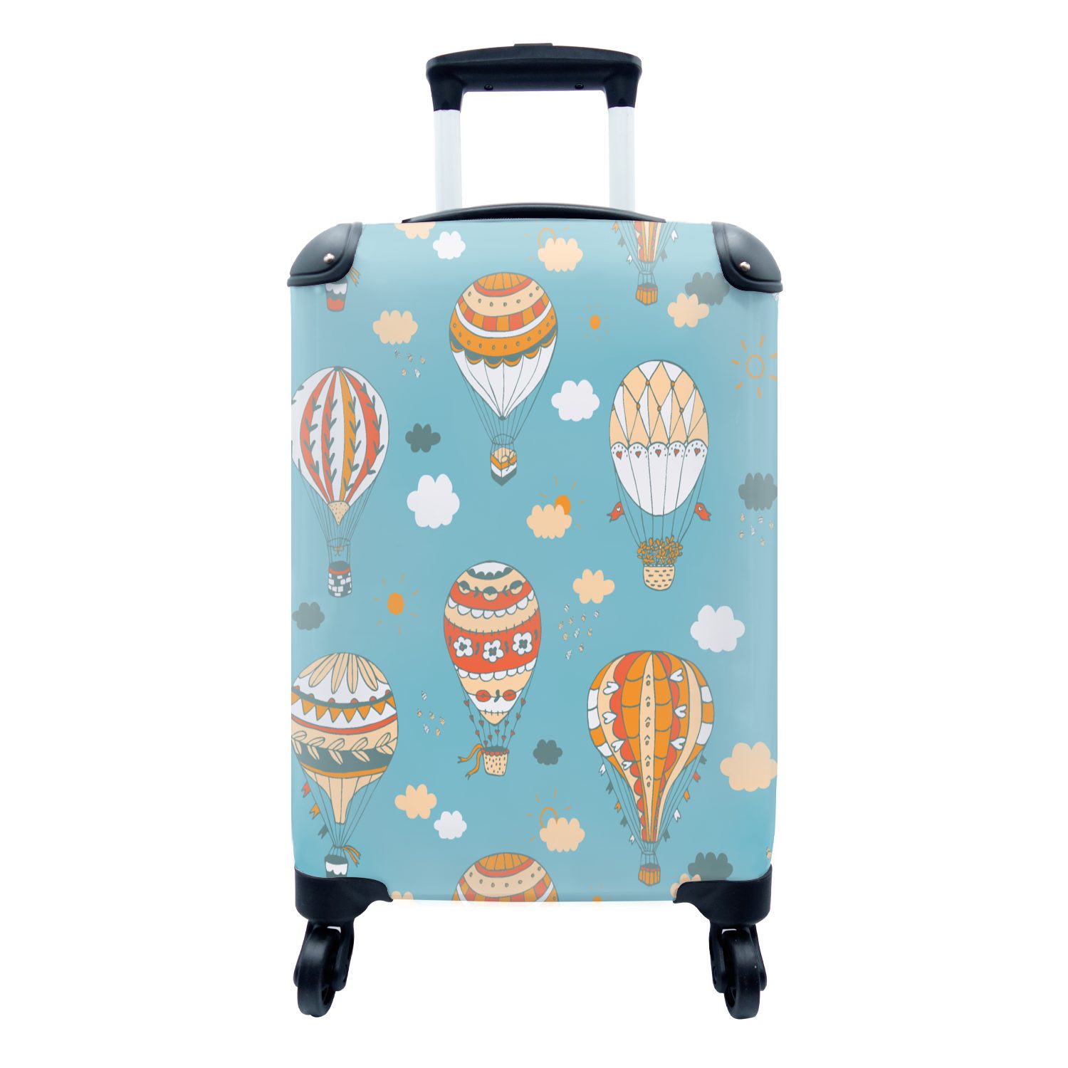 MuchoWow Handgepäckkoffer Retro - Luftballon rollen, Reisekoffer - Design, für 4 Rollen, - Kinder - Reisetasche Pastell mit Ferien, Handgepäck Trolley