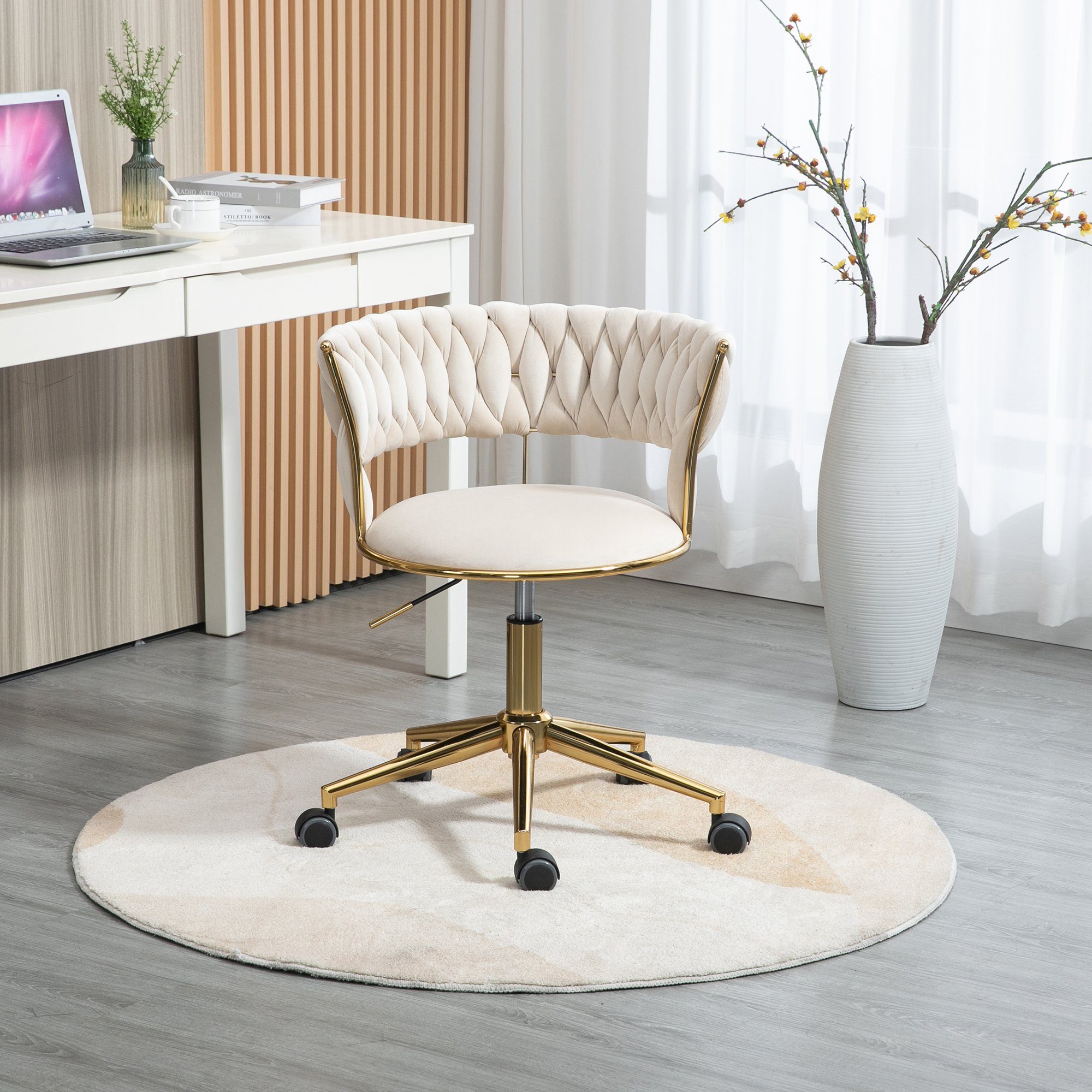 Celya Bürostuhl Samt Drehstuhl höhenverstellbar 360°drehbar Computerstuhl, Polsterfarbe perfekt für Mädchen und Bürodame weiß