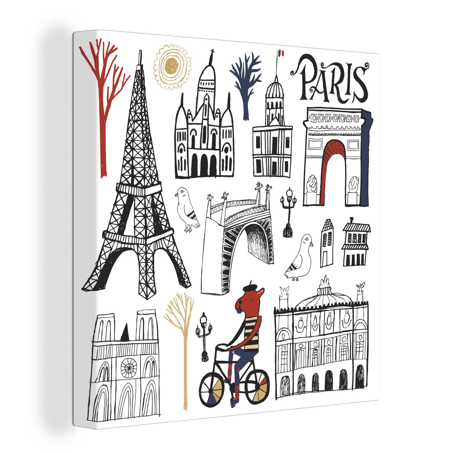 OneMillionCanvasses® Leinwandbild Paris - Eiffelturm - Zeichnung, (1 St), Leinwand Bilder für Wohnzimmer Schlafzimmer