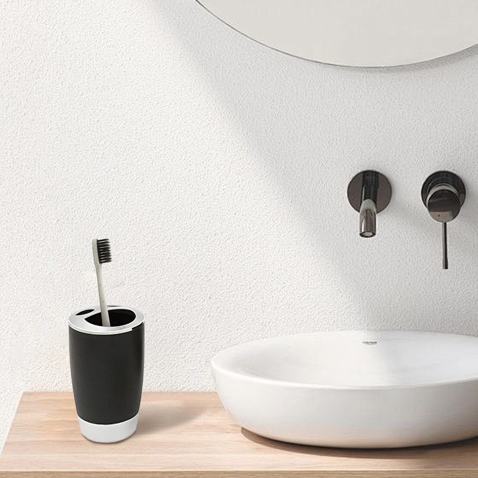 HAUSS SPOLE Badaccessoire-Set 6er Badezimmer-set Zahnputzbecher Badaccessoires-Sets Seifenspender, WC Bürste Seifenschale Zahnputzbecher Zahnbürstenhalter Mülleimer, 6 tlg., für Zuhause Büro Hotel Badezimmer Organizer