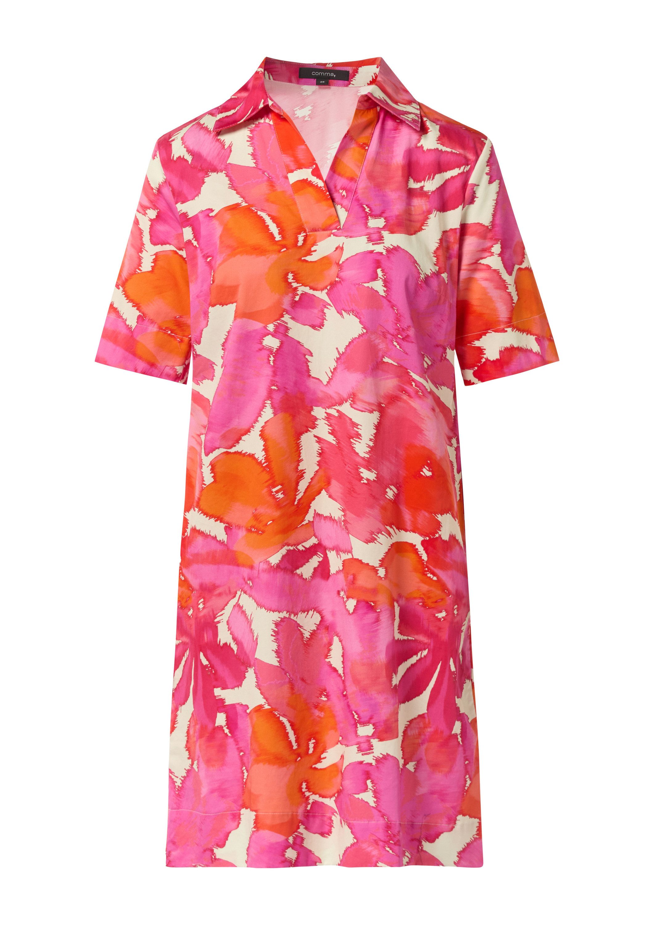 comma Minikleid Kleid Baumwoll-Kleid mit Hemdkragen und All-over-Print