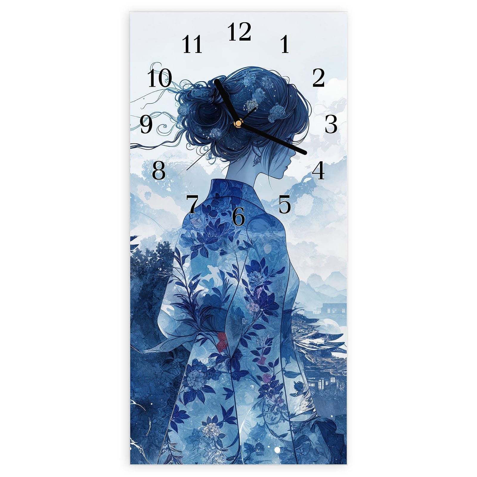 Wanduhr Glasuhr Wandkunst Größe 30 x 60 cm mit Motiv Asiatische Landschaft