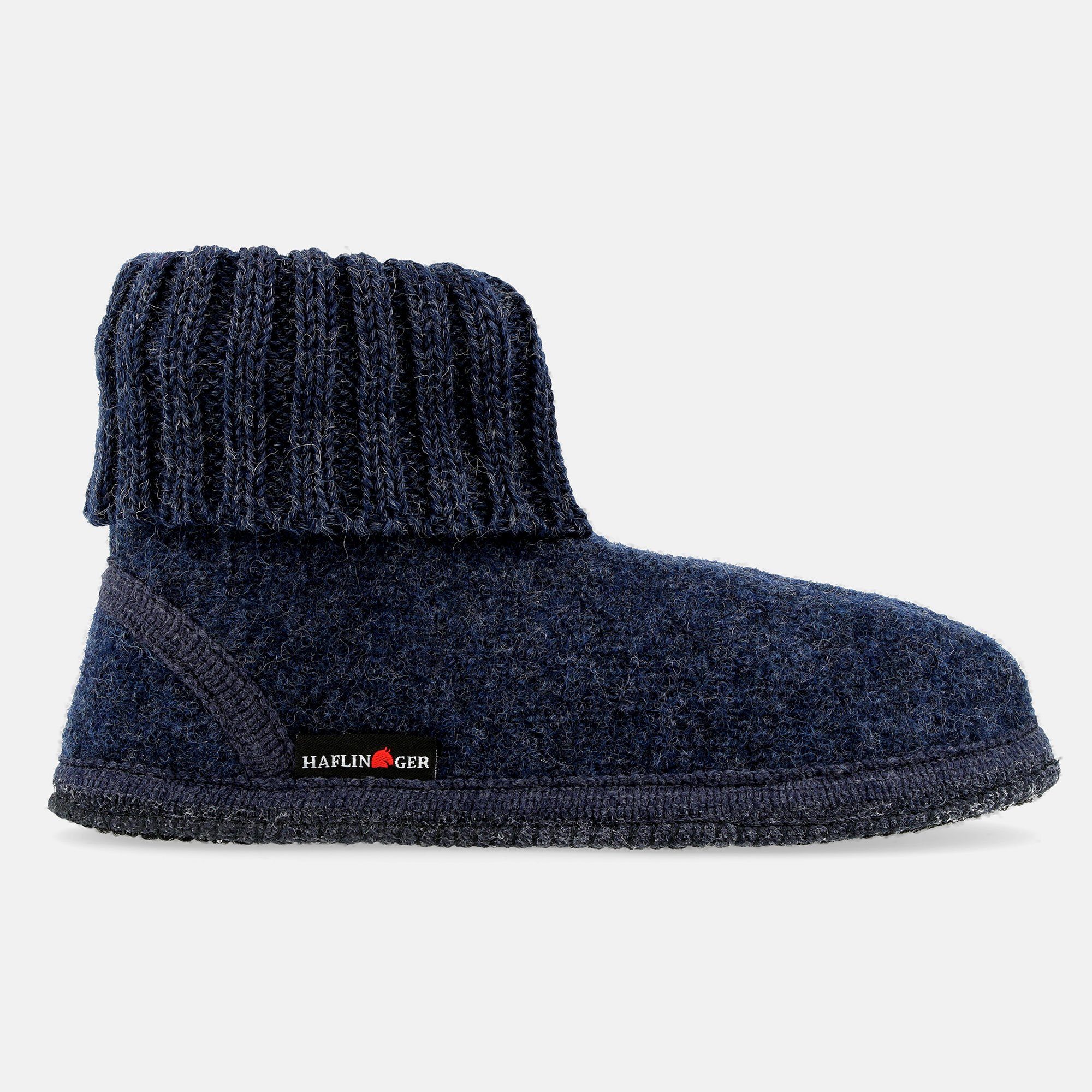 Haflinger Karl Schurwolle Hausschuh reiner Blau aus Hüttenschuh