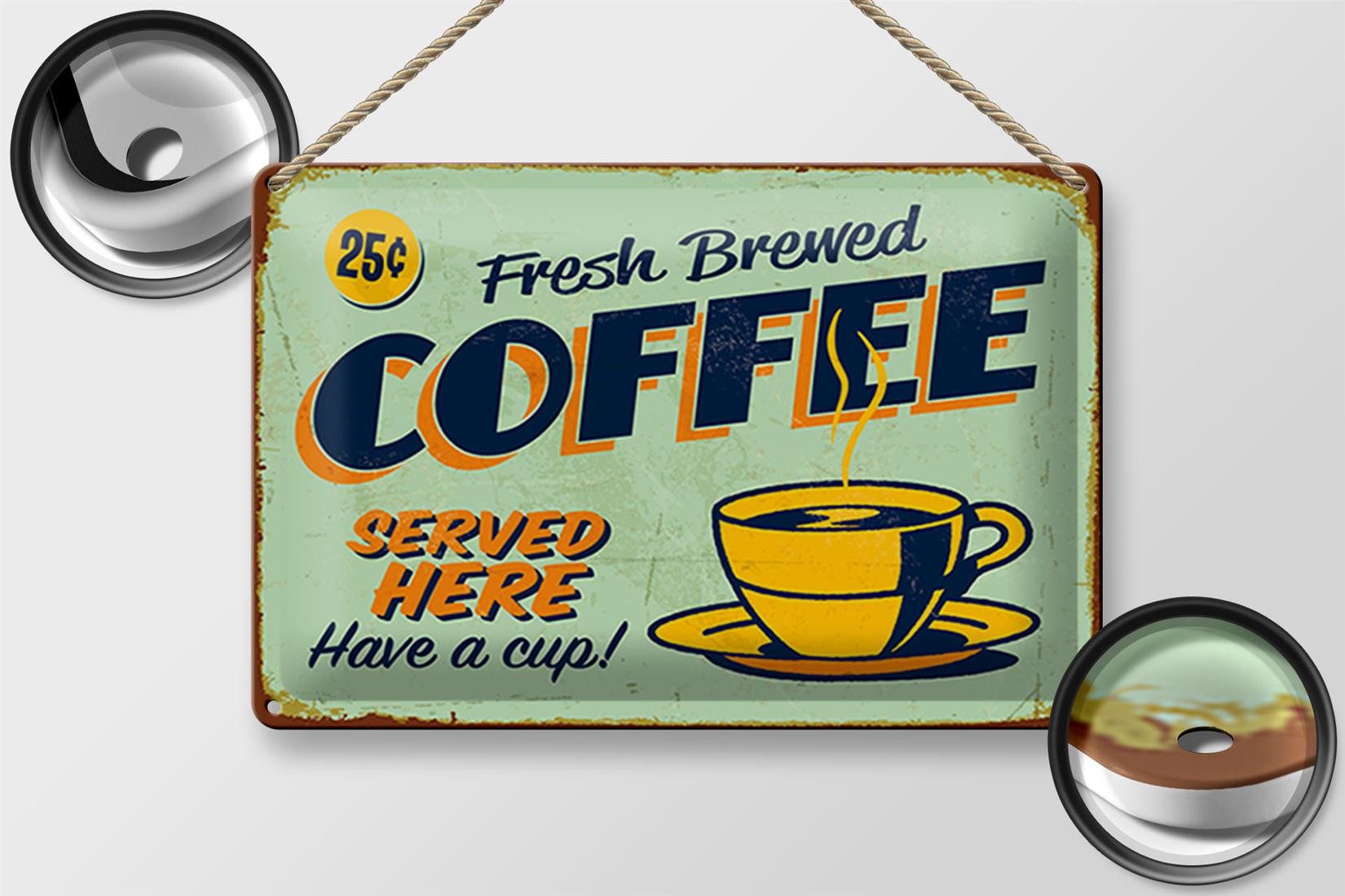 Femer GmbH Metallschild Kaffee 30x20cm Retro fresh brewed Coffee Served, (1 günstig online kaufen