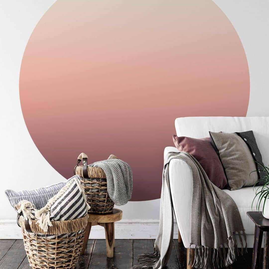 Vliestapete Schlafzimmer, Tapete Sunset Wall Rund Farbverlauf Fototapete Rosa Ombre Art Himmel Fototapete K&L