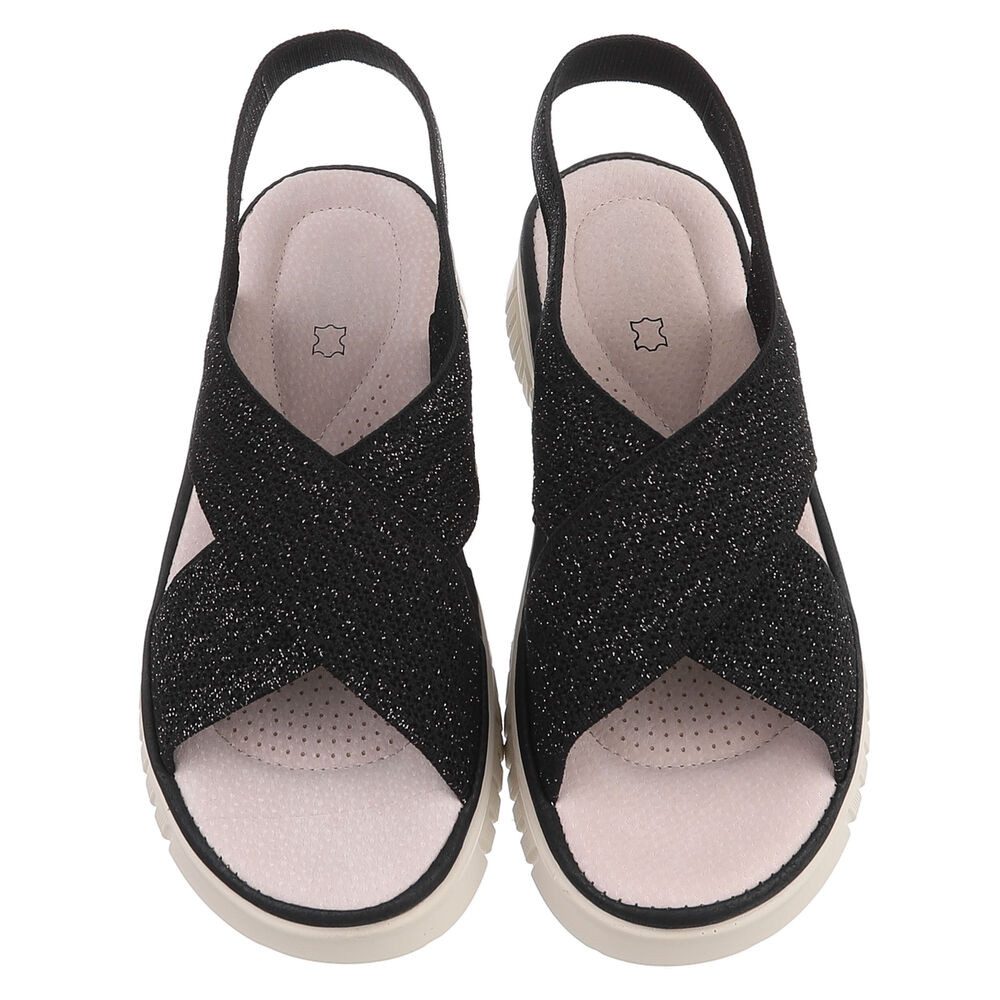 Ital-Design Damen Sandalette mit Keilsohle und Strickoptik Riemchensandalette (91849503) Keilabsatz/Wedge Keilsandaletten in Schwarz – Bild 4 von 5