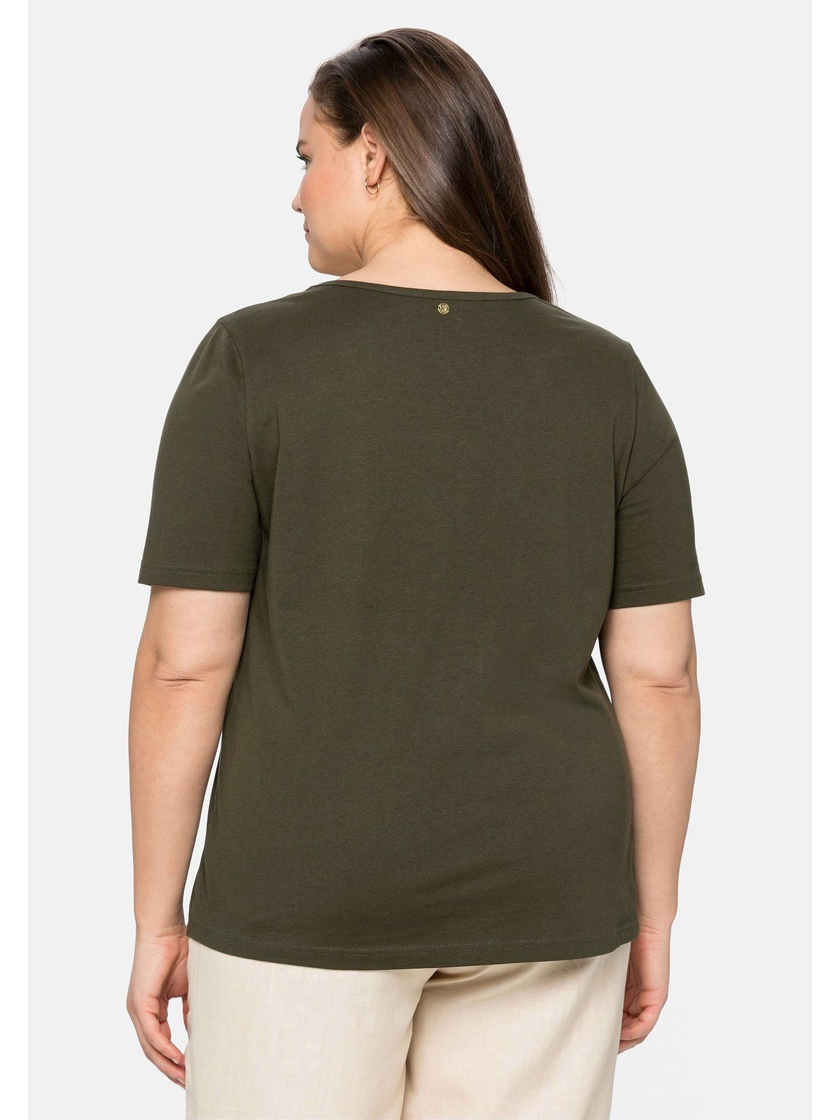 Sheego T-Shirt Große Größen mit schimmerndem Pailletten-Schriftzug | V-Shirts