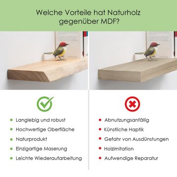 Rikmani Wandregal Holz Eiche massiv - Handgefertigtes Regal mit Baumkante LEO, Made in Germany