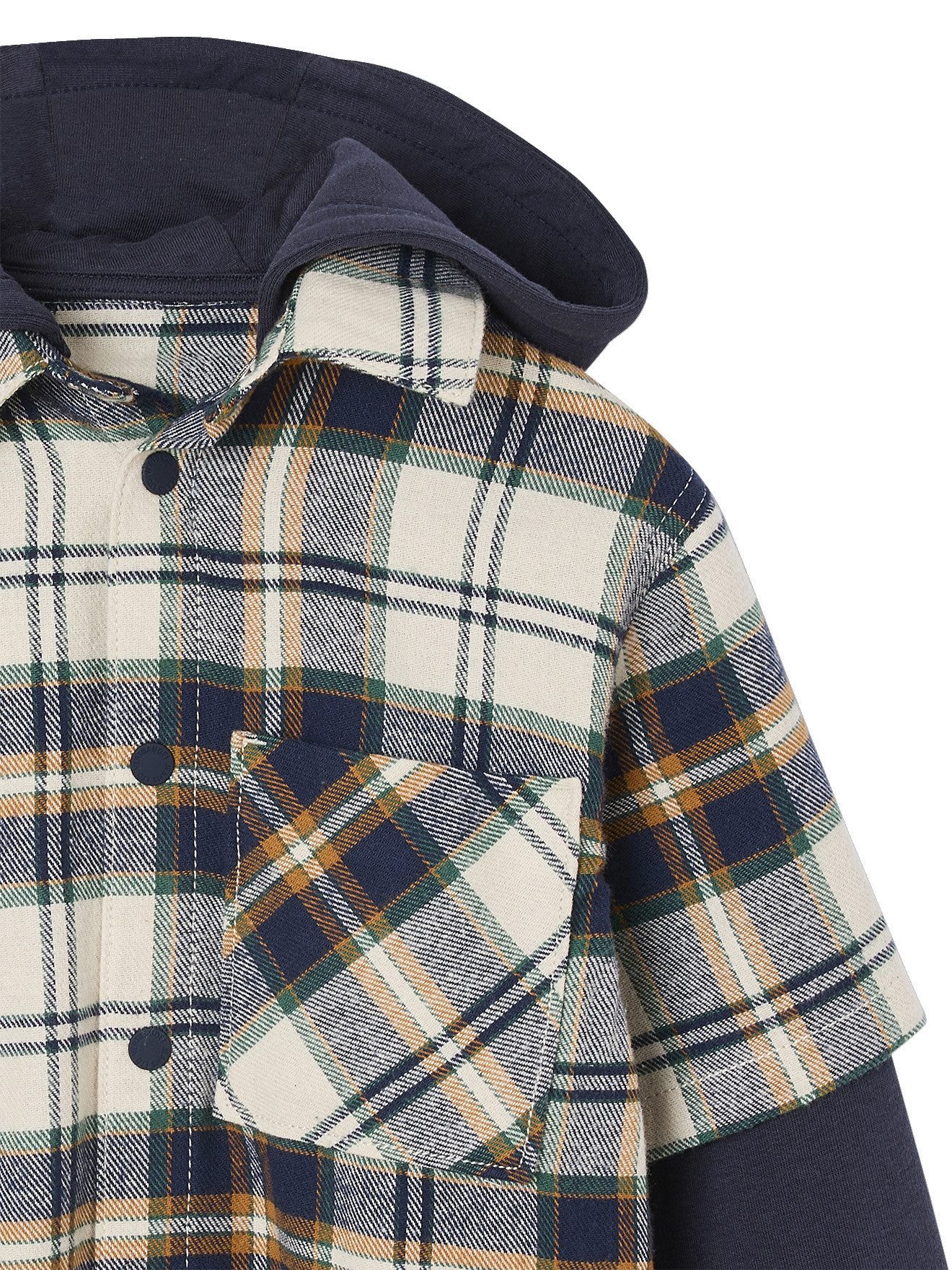 vertbaudet Langarmhemd Jungen Karohemd mit Sweat-Kapuze