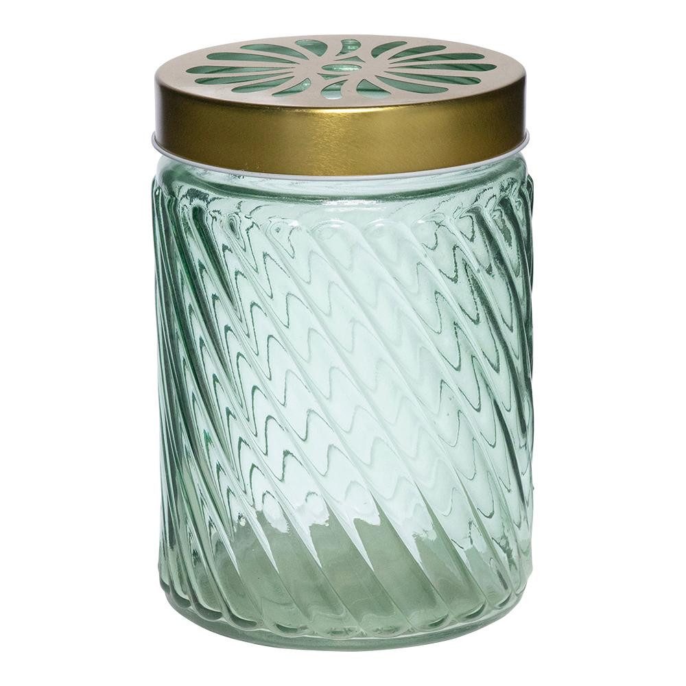 INNA-Glas Dekovase Glasvase CALLYPSO, Deckel mit Löcher, grün-gold, 17cm, Ø11cm