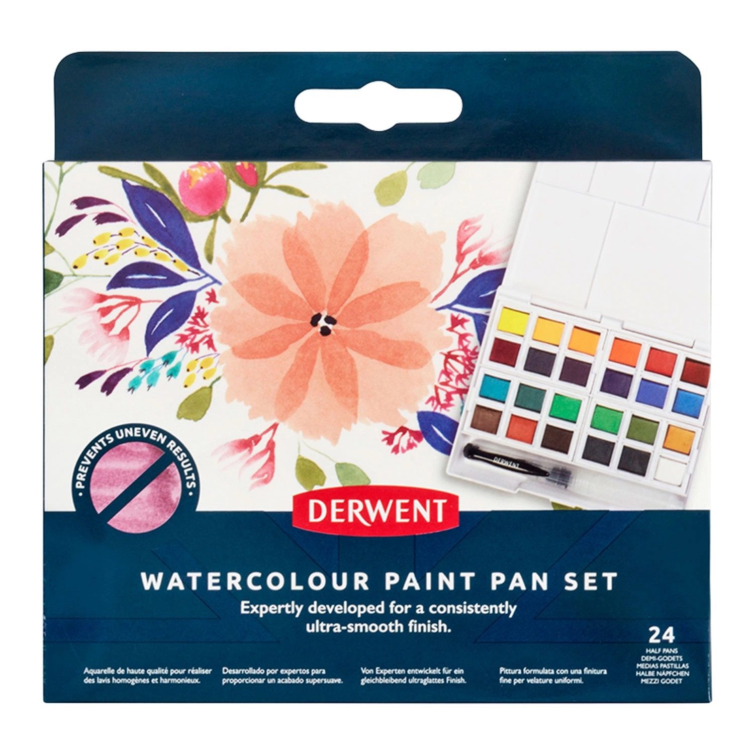 Derwent Aquarellfarbe DERWENT Wasserfarbkasten 24 halbe Näpfchen
