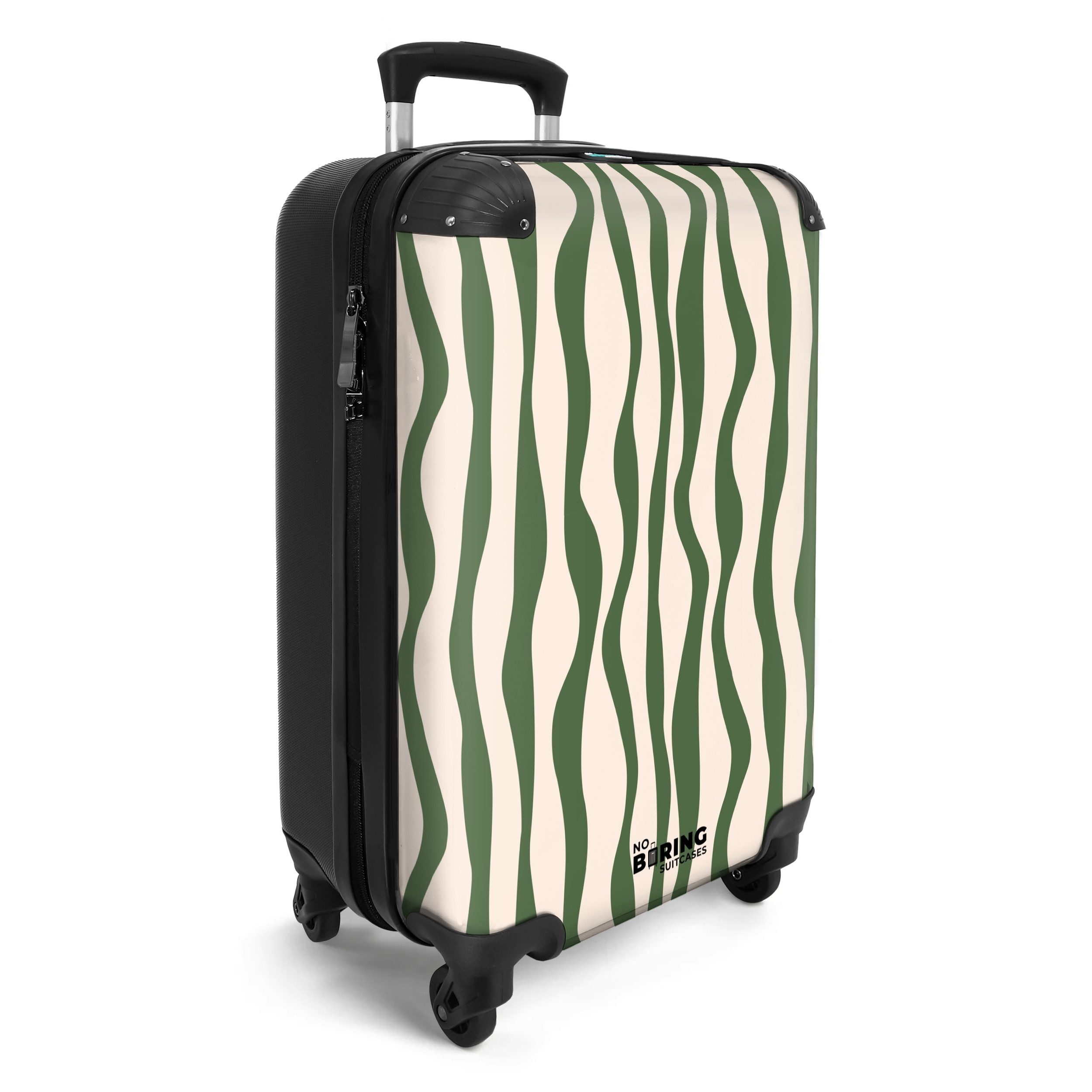 NoBoringSuitcases.com© Hartschalen-Trolley Beige mit grünen Linien günstig online kaufen
