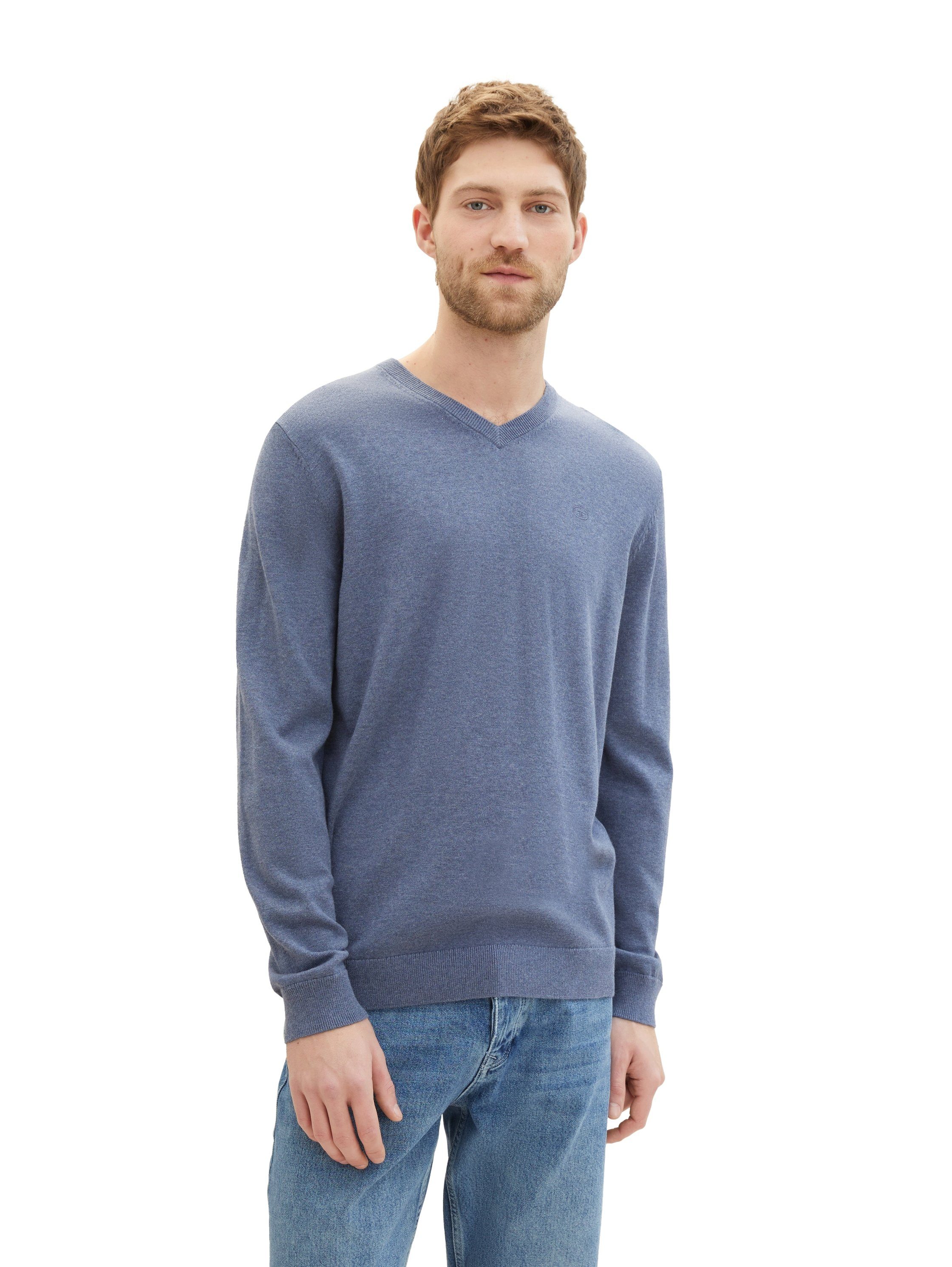 TOM TAILOR V-Ausschnitt-Pullover mit kleiner Logo-Stickerei günstig online kaufen