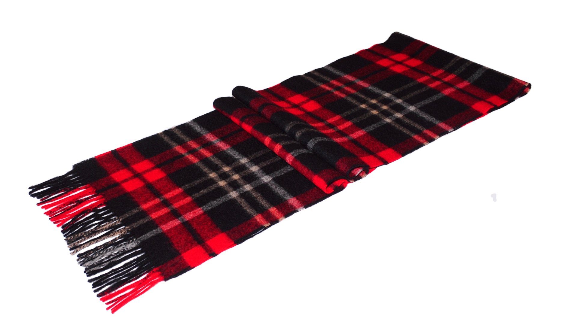 180 Fransen, mit Kaschmir Kaschmirschal 30cm, x 1-St), MayTree Unisex, Rot, Tartan 100% (Stück,