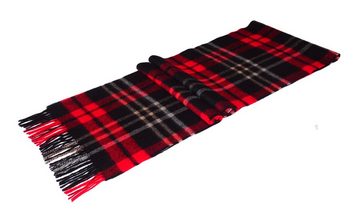 MayTree Kaschmirschal Unisex, 180 x 30cm, mit Fransen, Tartan Rot, (Stück, 1-St), 100% Kaschmir