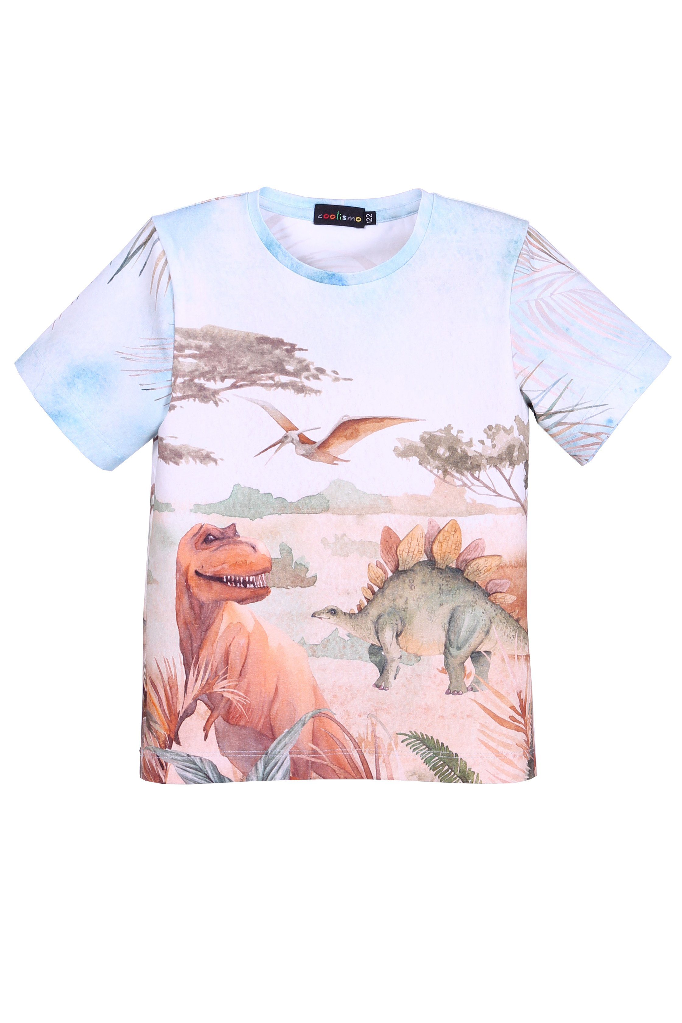 coolismo T-Shirt Kurzarm-Shirt für Jungen Dino All-Over-Print Dino-Motiv Baumwolle
