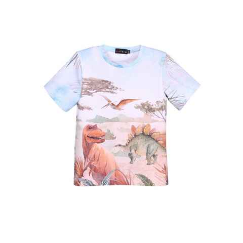 coolismo T-Shirt Print-Shirt für Jungen mit Dino-Motiv aus Baumwolle, Rundhalsausschnitt, Alloverprint