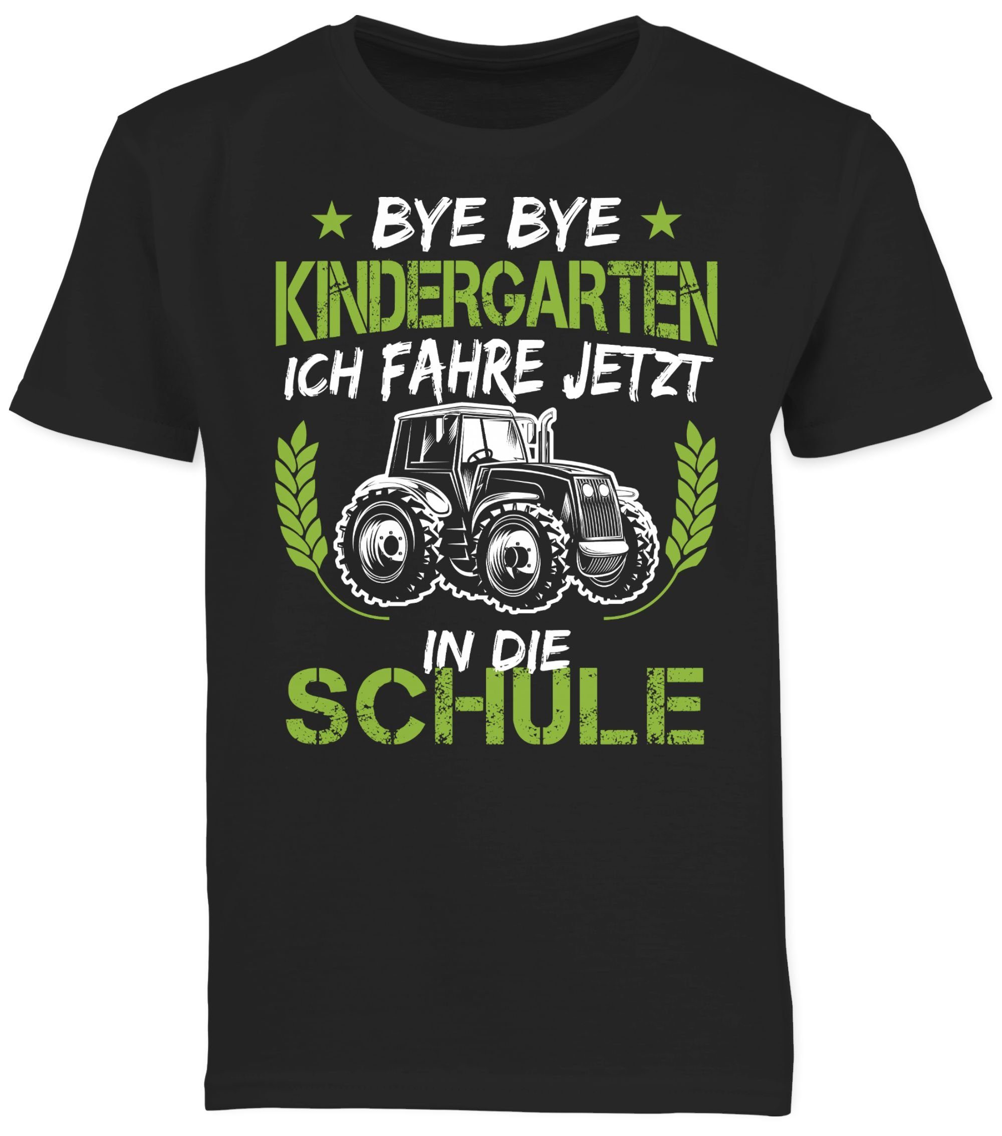 jetzt Grün Schule Traktor Junge Geschenke in T-Shirt ich Kindergarten Weiß die Bye Bye Shirtracer Einschulung Schwarz Schulanfang 02 fahre