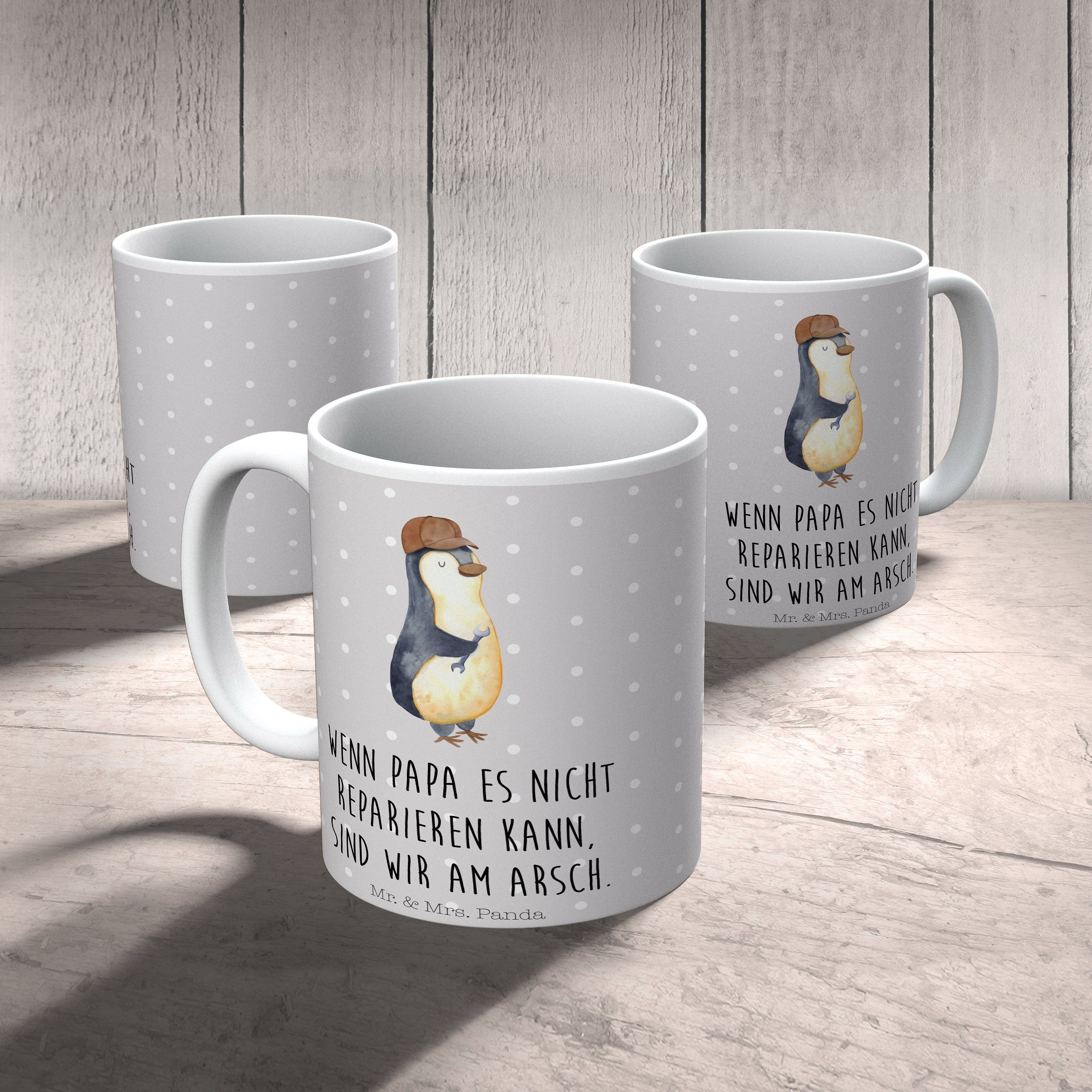 - Grau mit - Tasse Pinguin Geschenk, Panda Mrs. & Mr. Schraubenschlüssel Pastell Keramiktass, Keramik