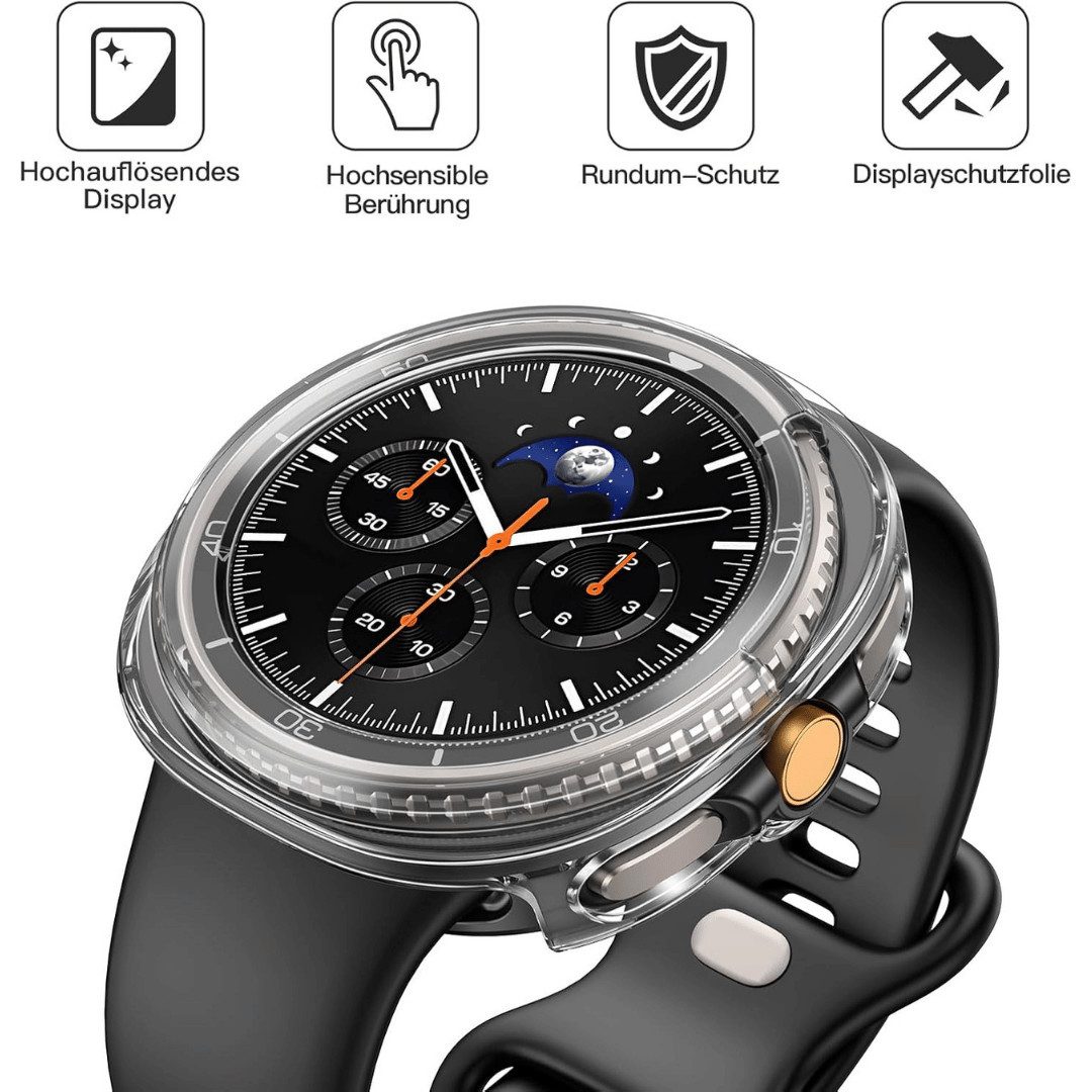 SmartUP Smartwatch-Hülle für Samsung Galaxy Watch 8 46mm Classic Schutzglas Panzerfolie Display, kompletter Rundumschutz